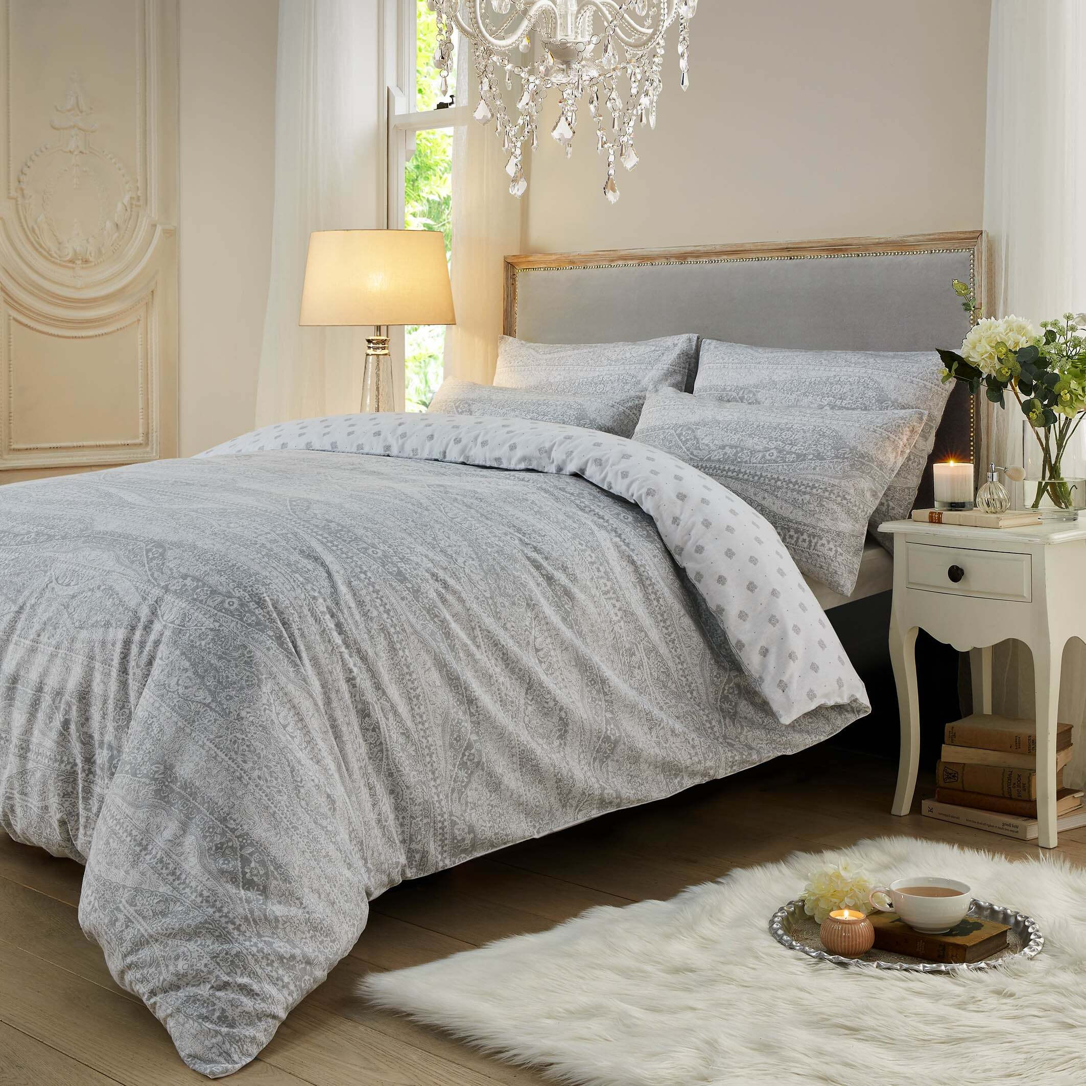 Holly Willoughby Keeva Grey Brushed Cotton Duvet Cover and Pillowcase