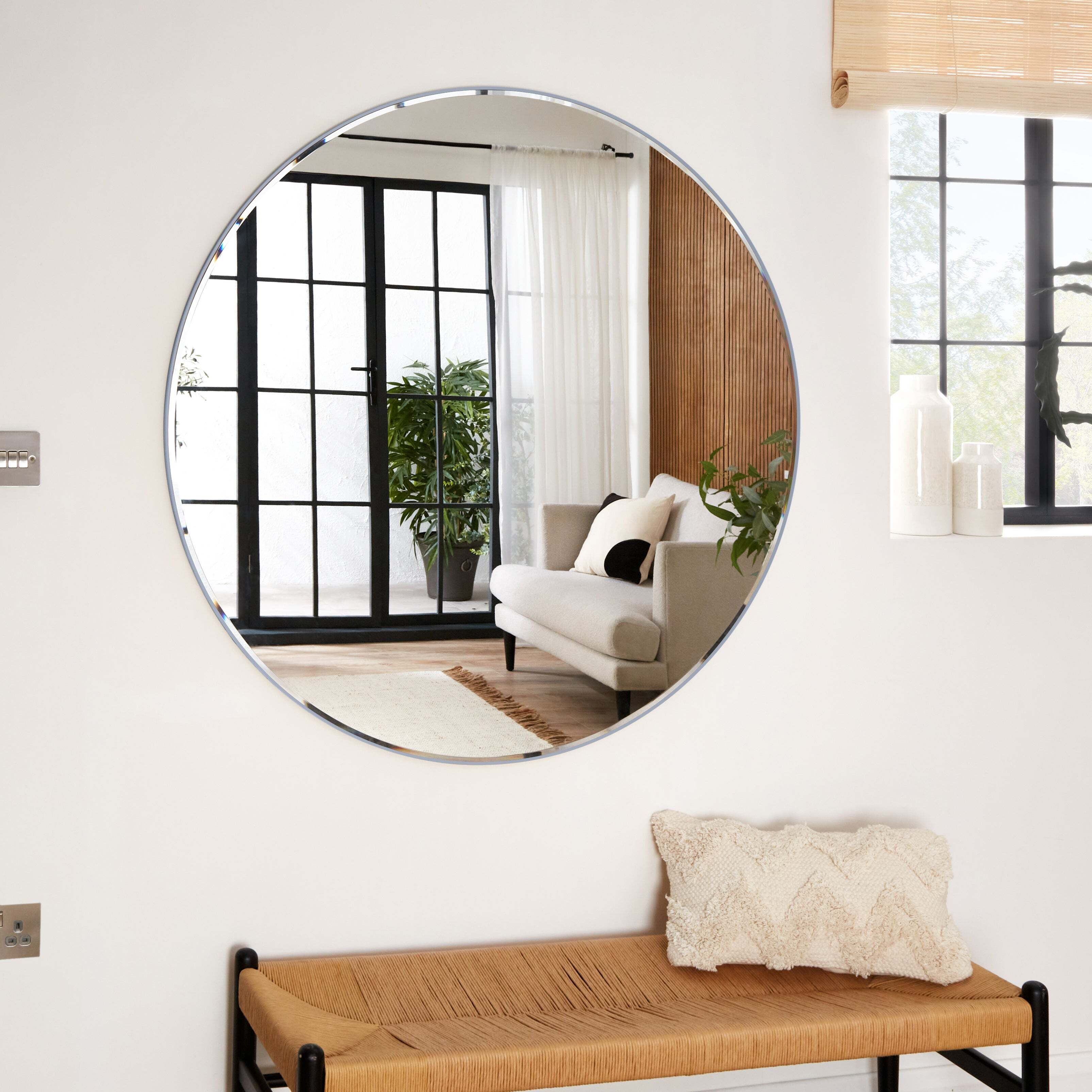 Apartment Round Wall Mirror, 115cm Grey by Dunelm