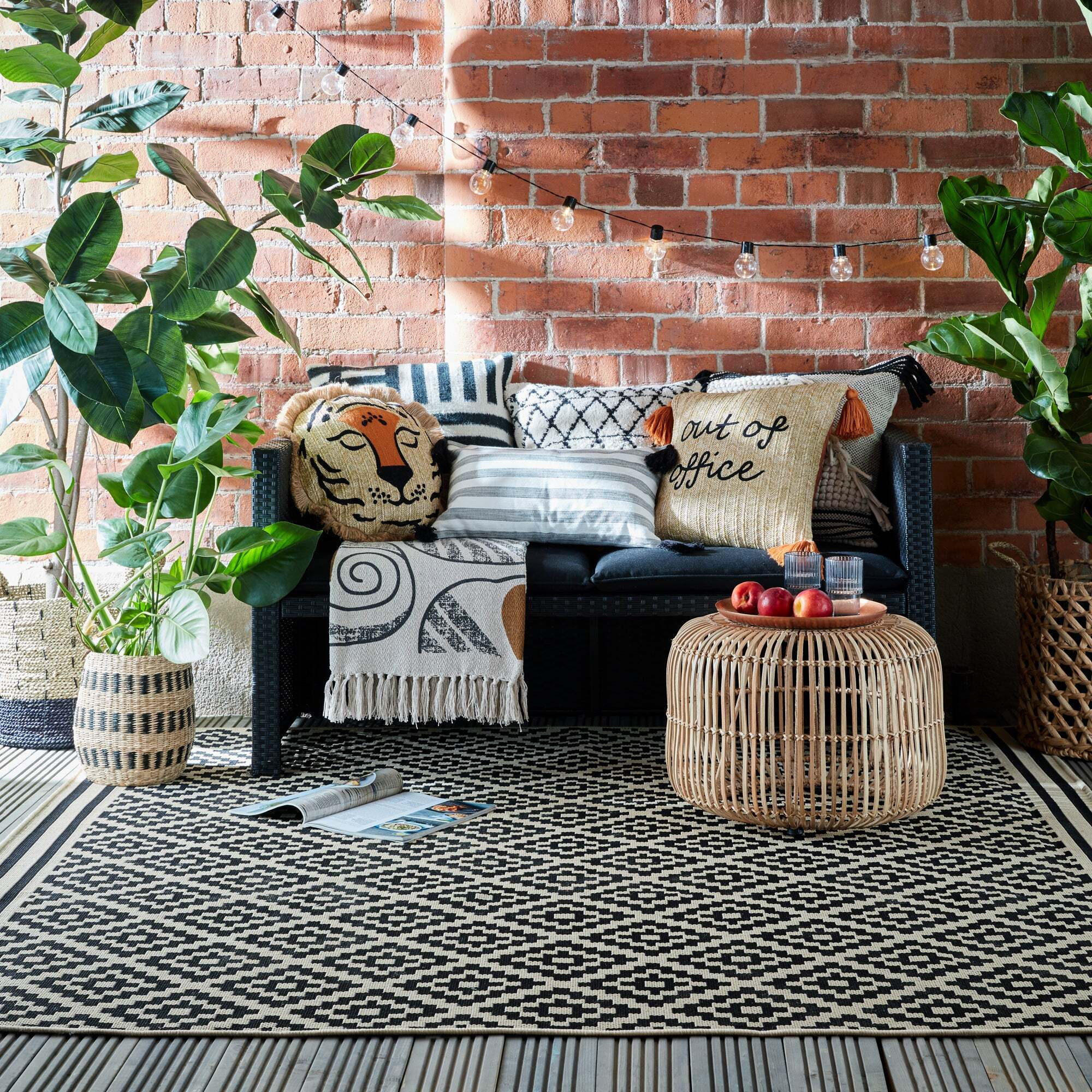 Moretti Indoor Outdoor Square Rug Black by Dunelm | ufurnish.com