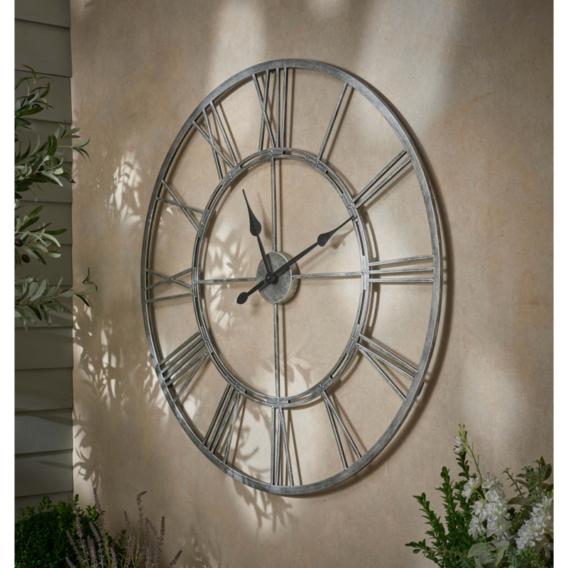 Indoor Outdoor Skeleton Clock 100cm Chrome Grey by Dunelm