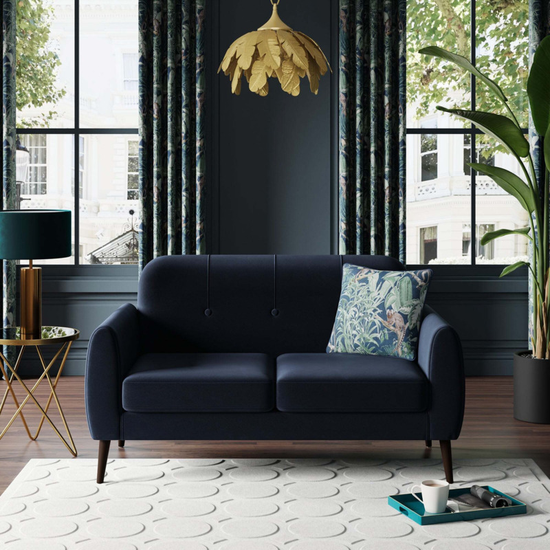 Crombie Velvet 2 Seater Sofa in a Box Luxe Navy Navy Blue by Dunelm