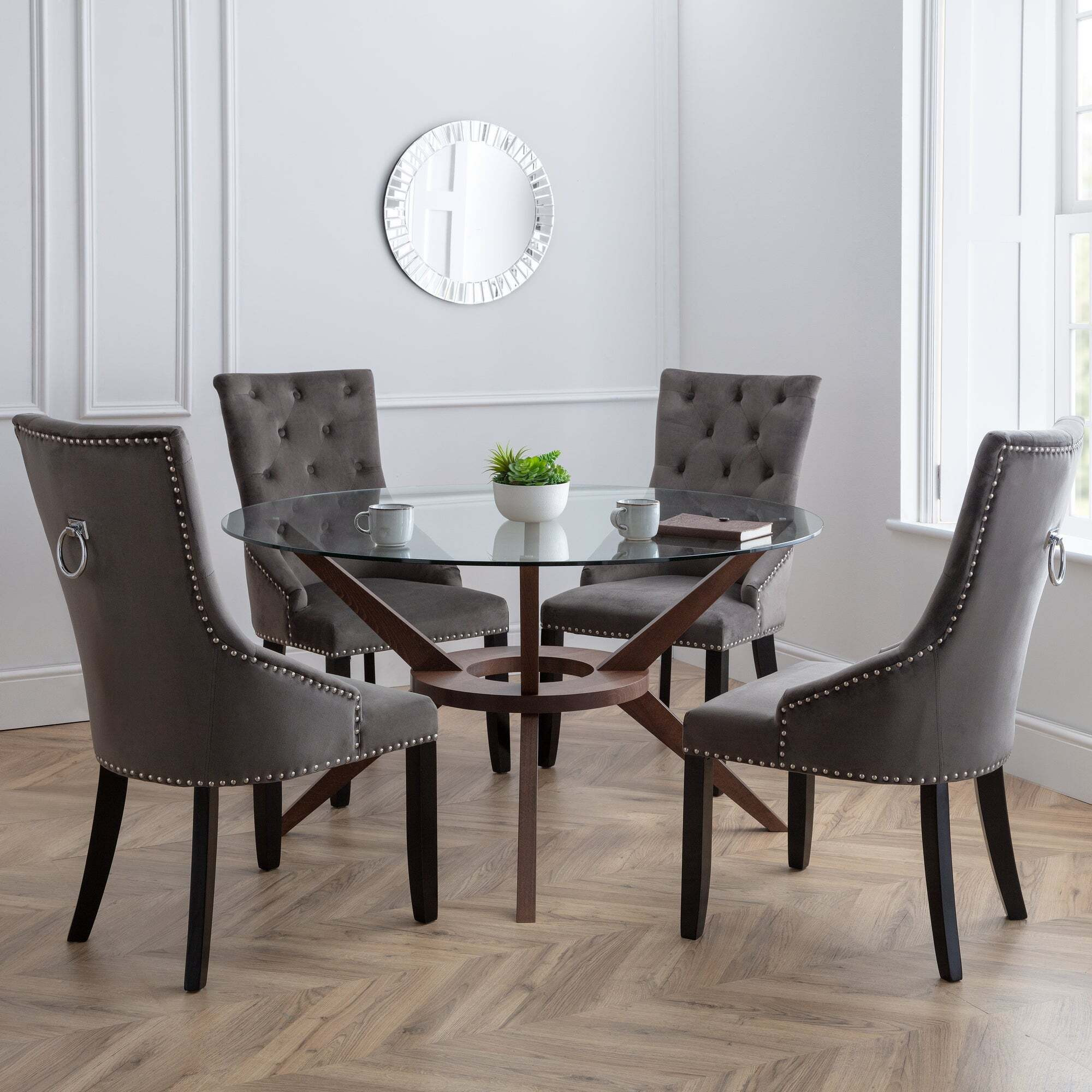 Chelsea 6 Seater Round Glass Top Dining Table Brown by Dunelm