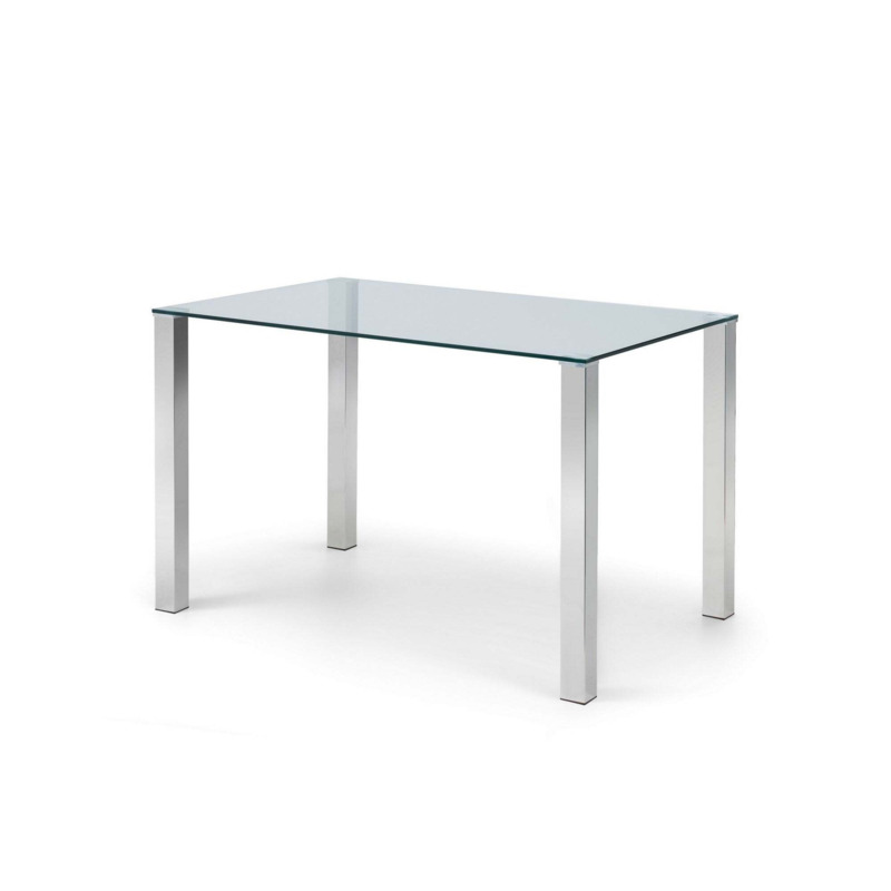 Enzo Rectangular Glass Top Dining Table with 4 Kari Chairs, Chrome