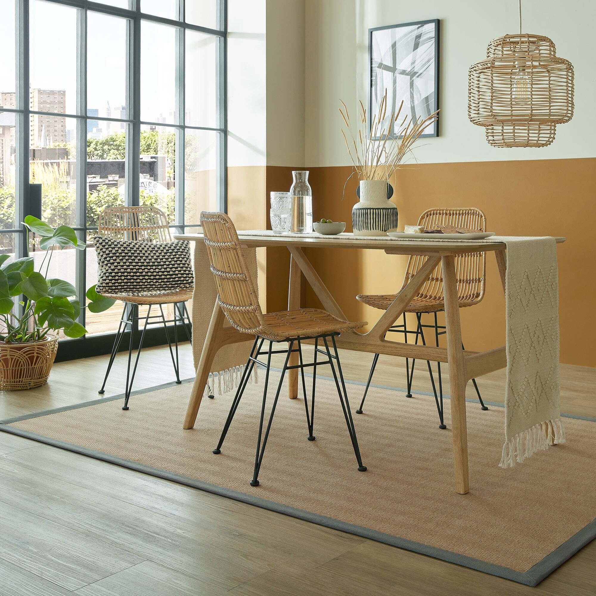 Herringbone Jute Border Rug Herringbone Border Grey by Dunelm