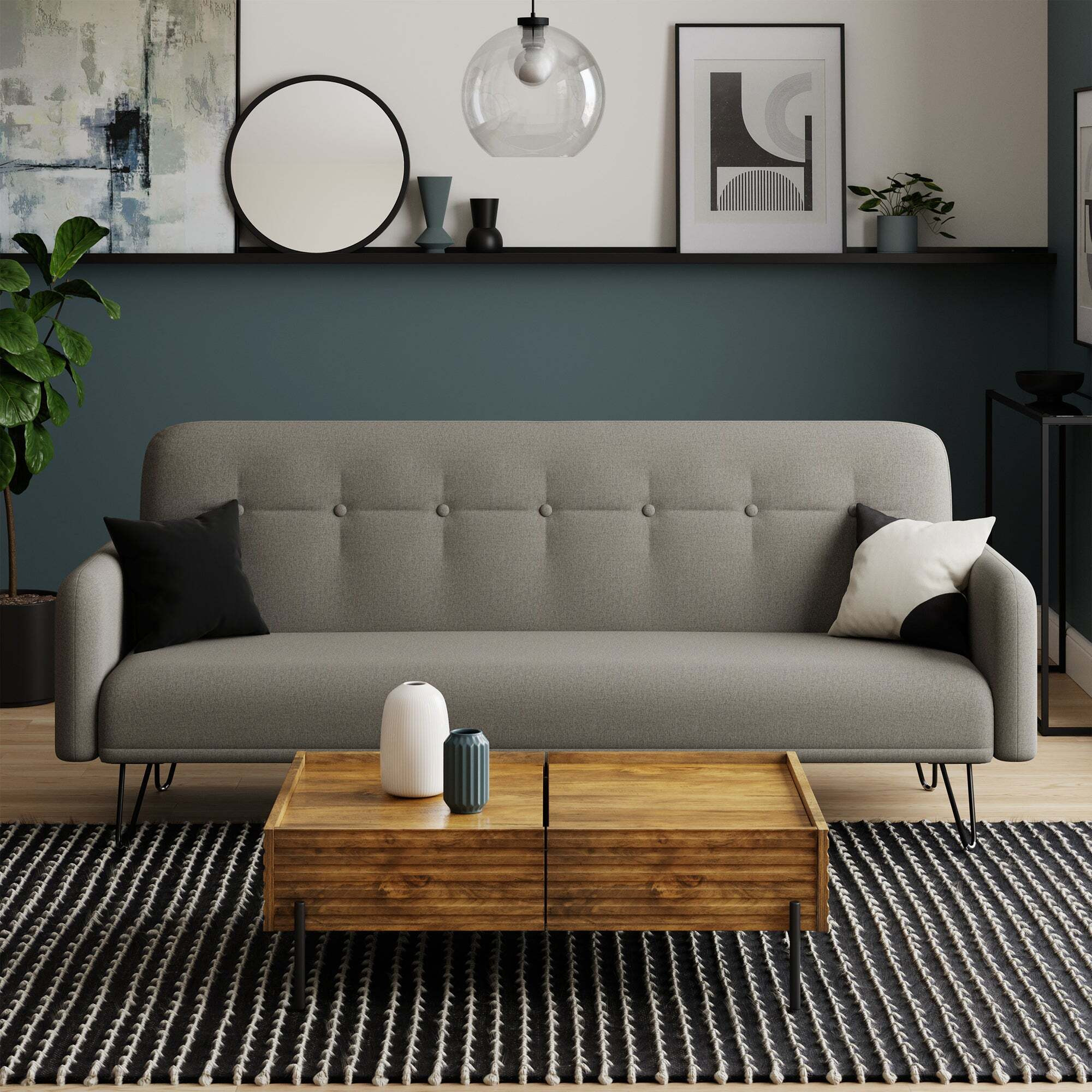Marnie Flatweave Click Clac Sofa Bed Grey by Dunelm