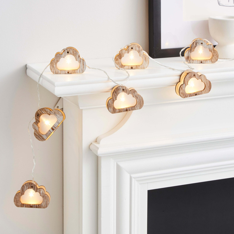 Wooden Cloud LED String Lights Brown by Dunelm