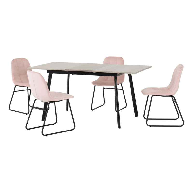 Avery Rectangular Extendable Dining Table with 4 Lukas Chairs Pink by