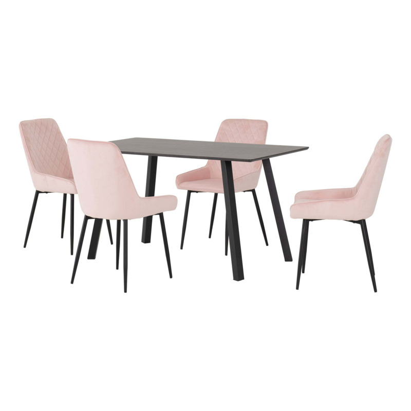 Berlin Rectangular Dining Table with 4 Avery Chairs Pink by Dunelm