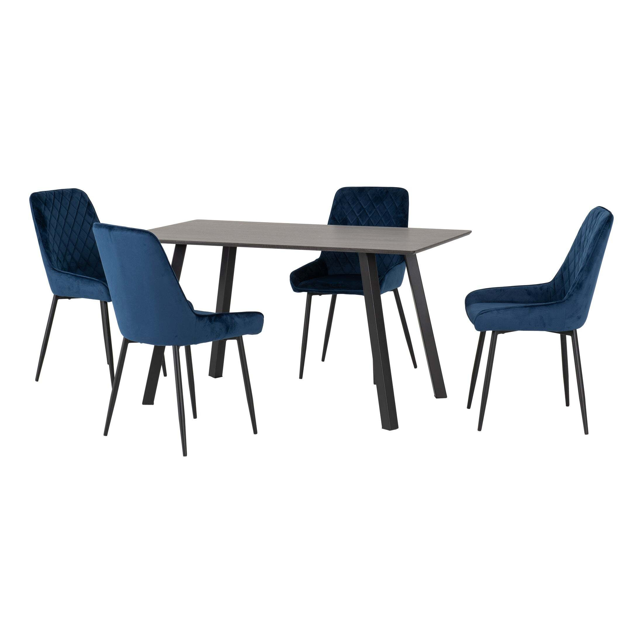 Berlin Rectangular Dining Table with 4 Avery Chairs Navy Blue by Dunelm