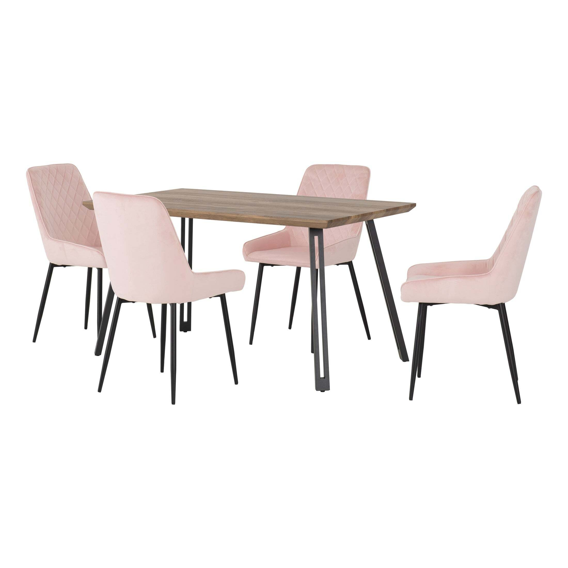 Quebec Rectangular Dining Table with 4 Avery Chairs Pink by Dunelm