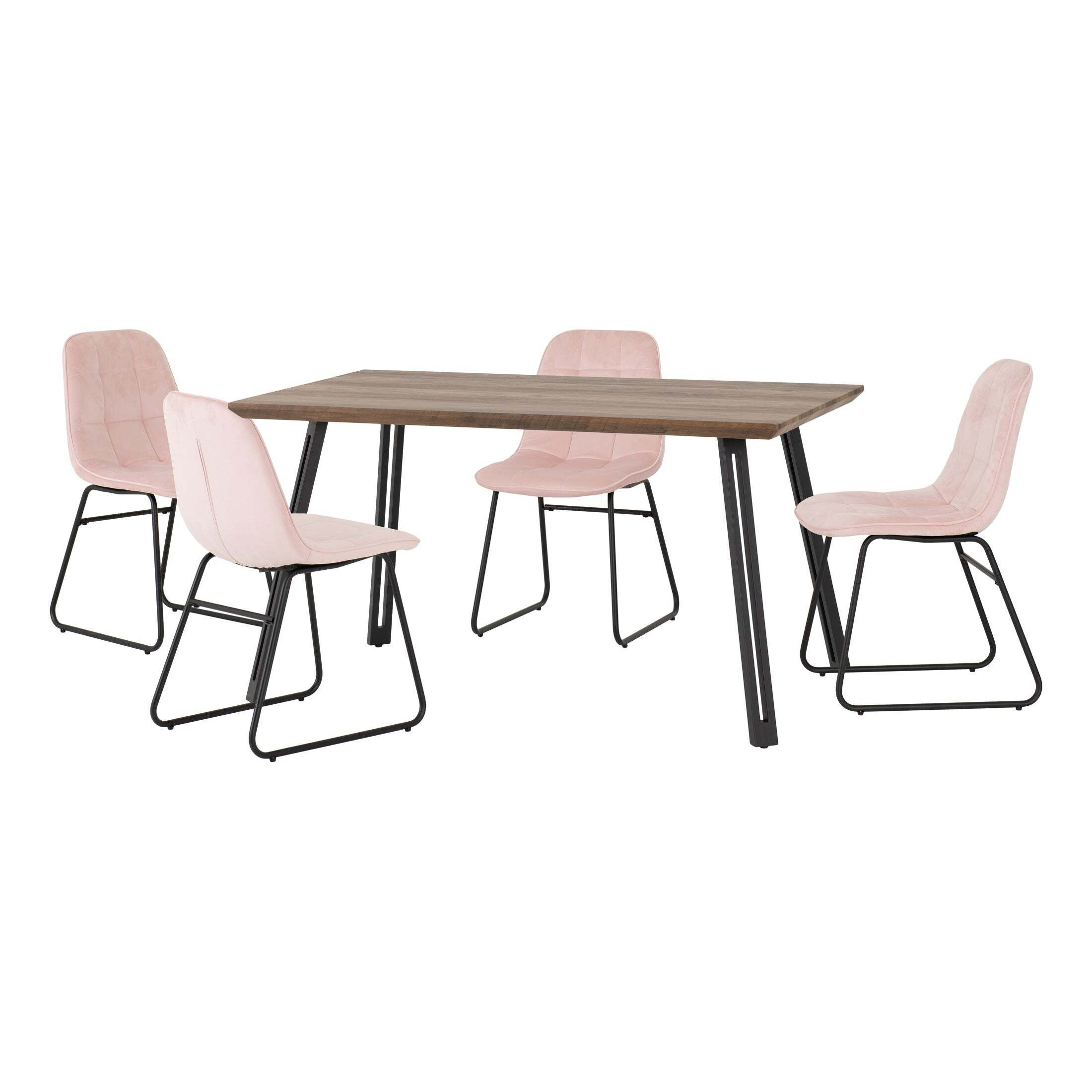 Quebec Rectangular Dining Table with 4 Lukas Chairs Pink by Dunelm
