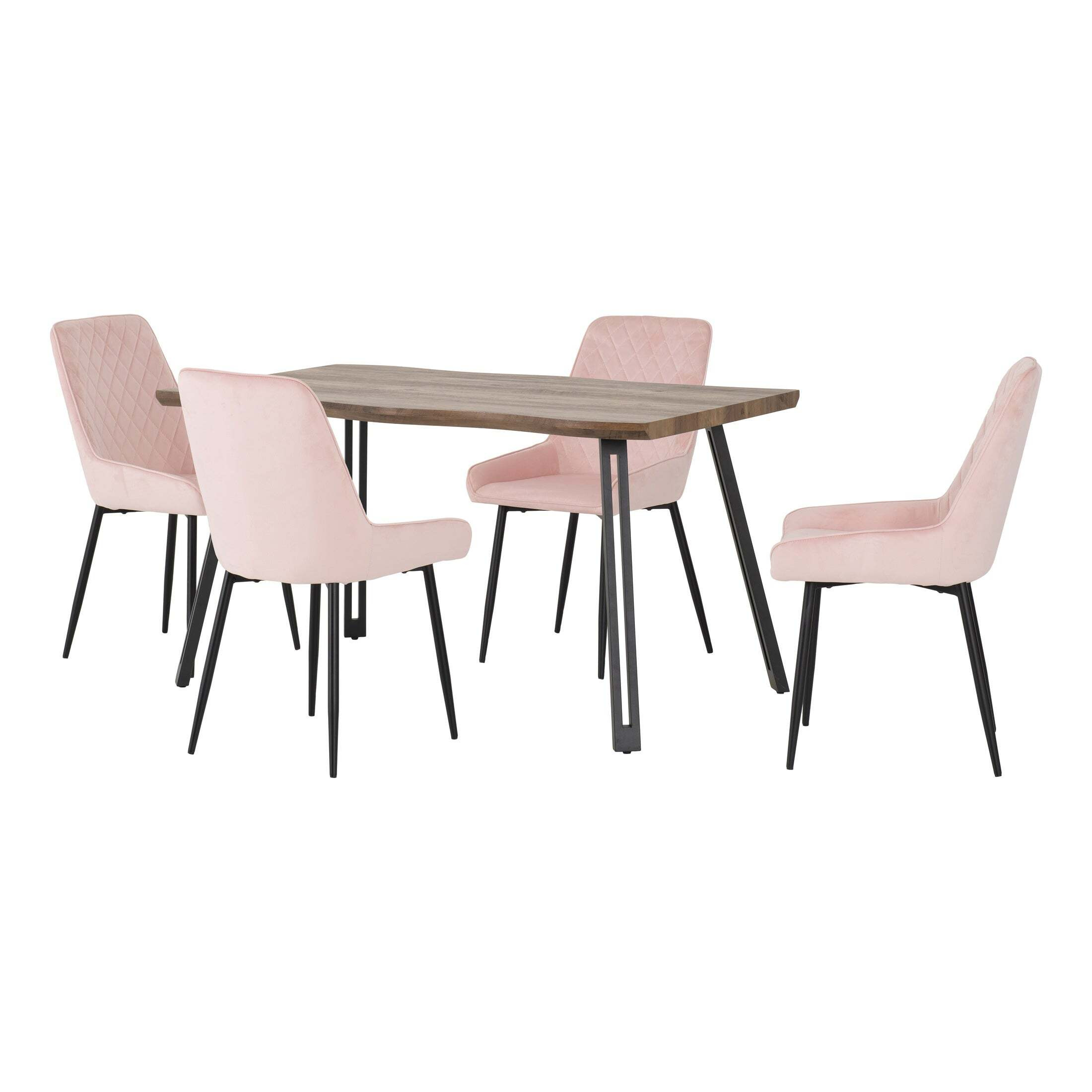 Quebec Wave Rectangular Dining Table with 4 Avery Chairs Pink by Dunelm