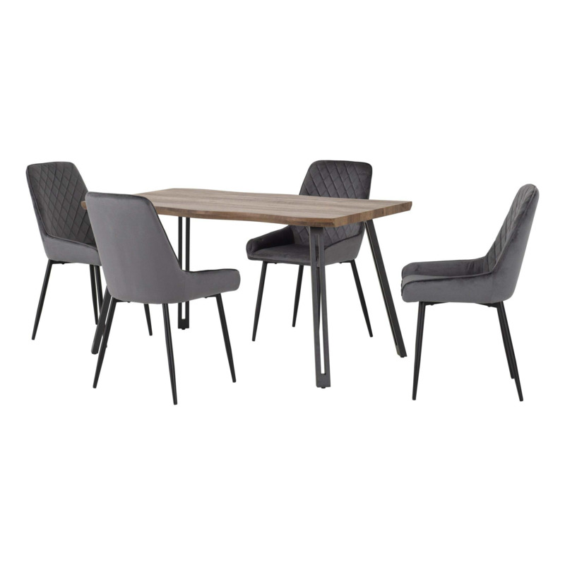 Quebec Wave Oak Effect Dining Table with 4 Avery Grey Dining Chairs