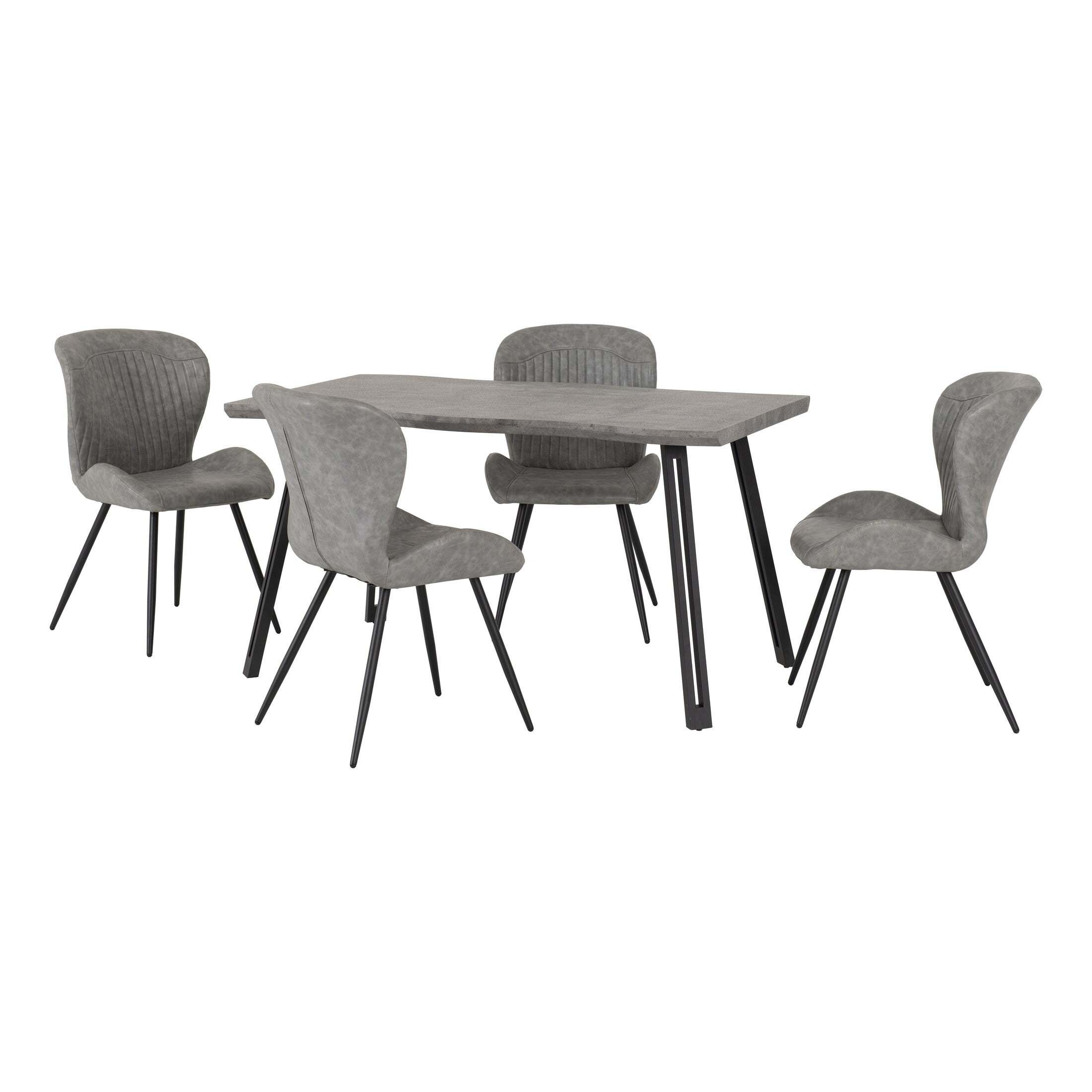 Quebec Wave Rectangular Dining Table with 4 Chairs, Grey Concrete