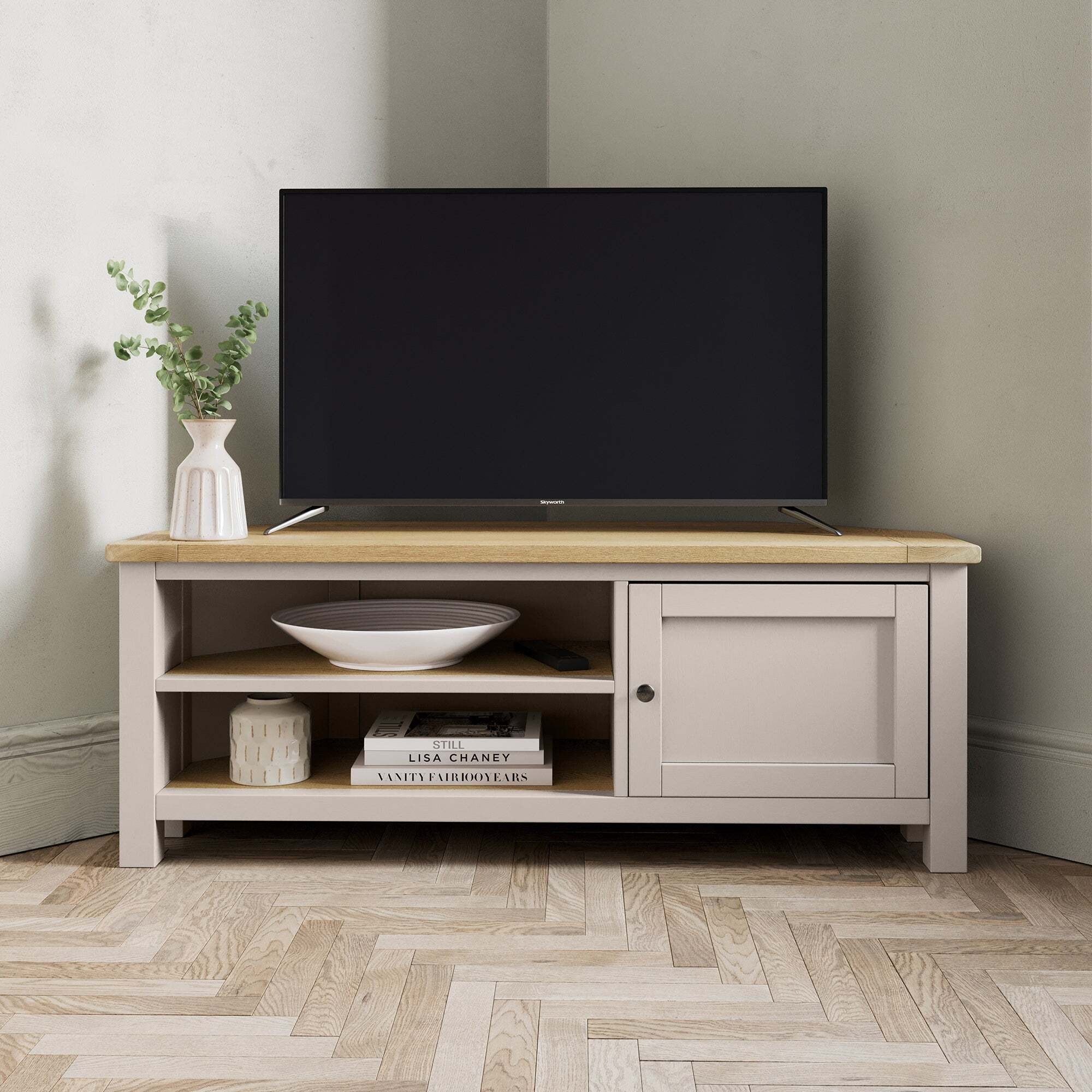 Olney Corner TV Unit Stone Beige by Dunelm
