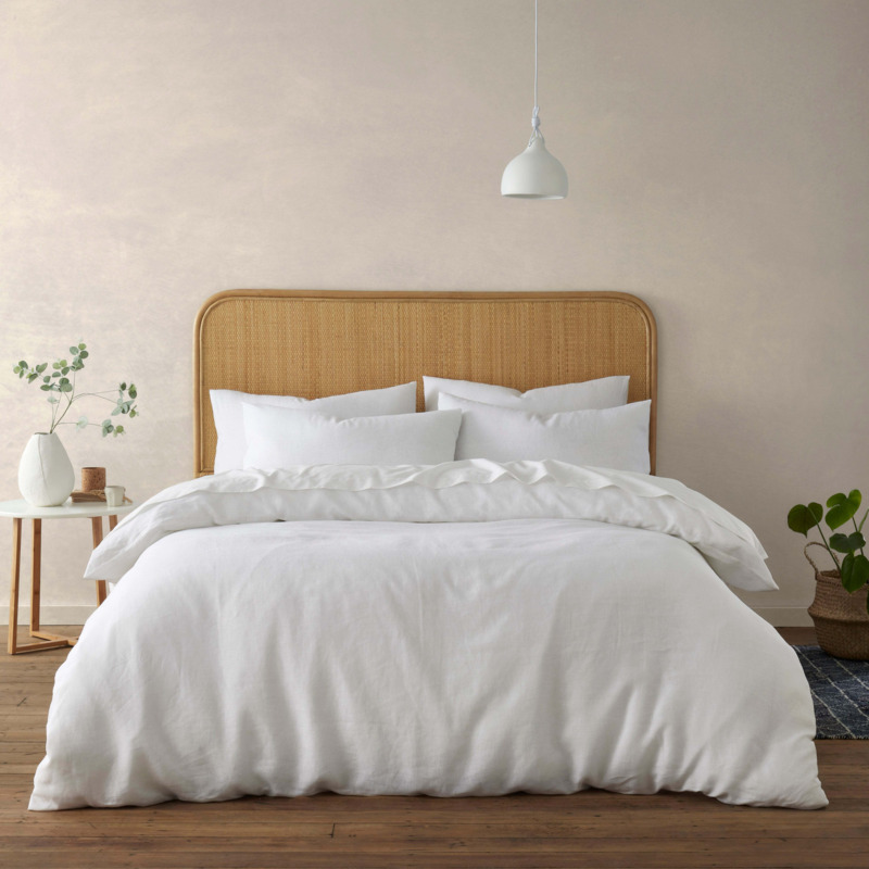 Rowan Linen White Duvet Cover and Pillowcase Set White by Dunelm