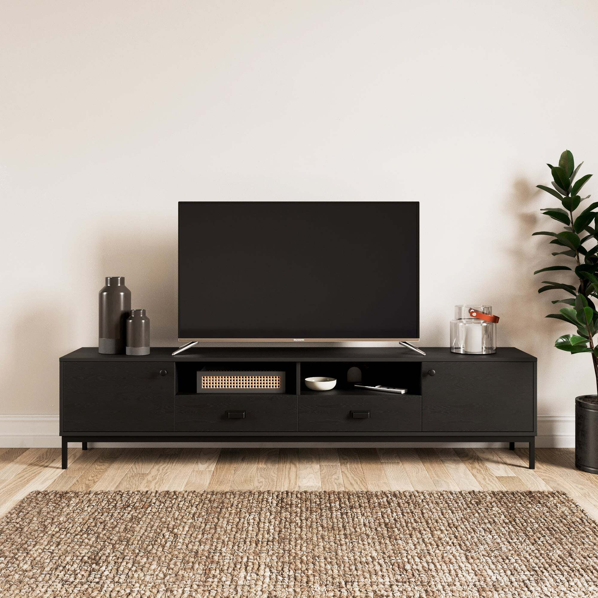 Fulton Black Extra Wide Tv Unit Black by Dunelm