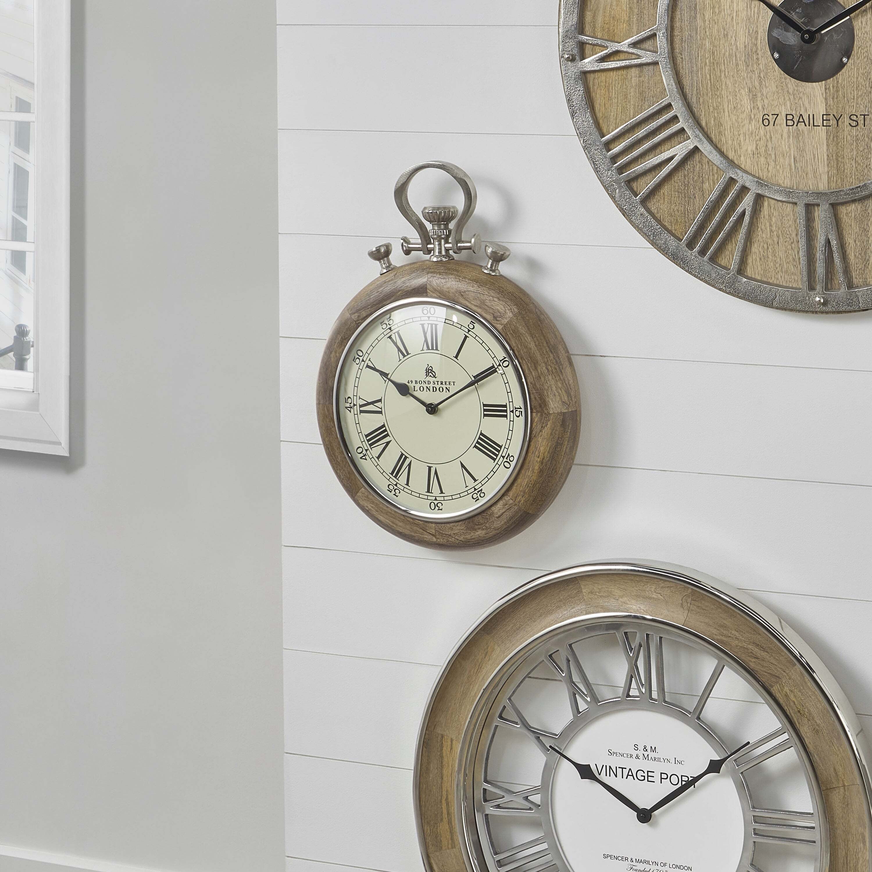 Nickel & Mango Wood Stopwatch Wall Clock Silver/Brown by Dunelm