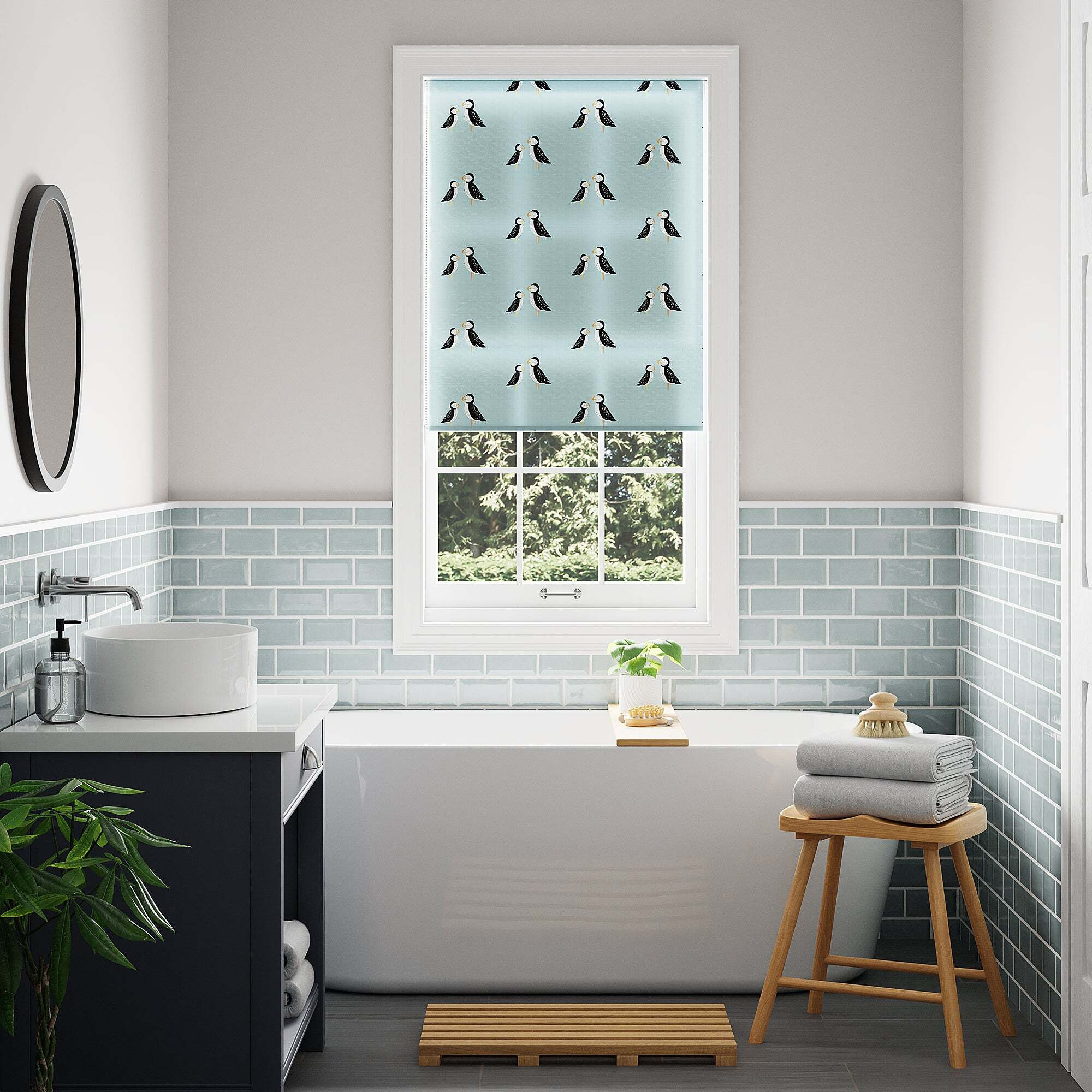 Puffin Moisture Resistant Blue Roller Blind Blue by Dunelm