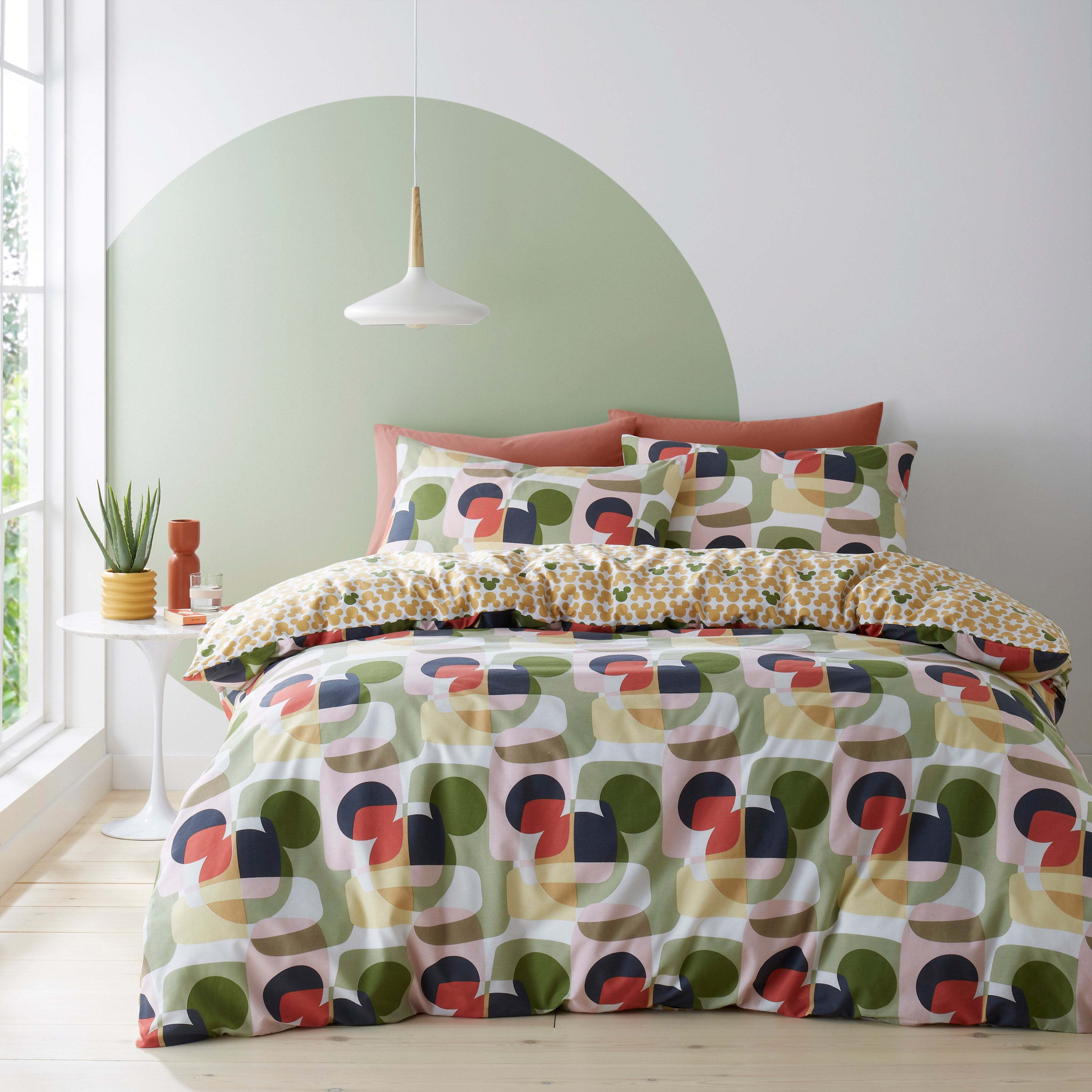 Mickey Mouse Duvet Cover & Pillowcase Set Brown/Green/Red by Dunelm ...
