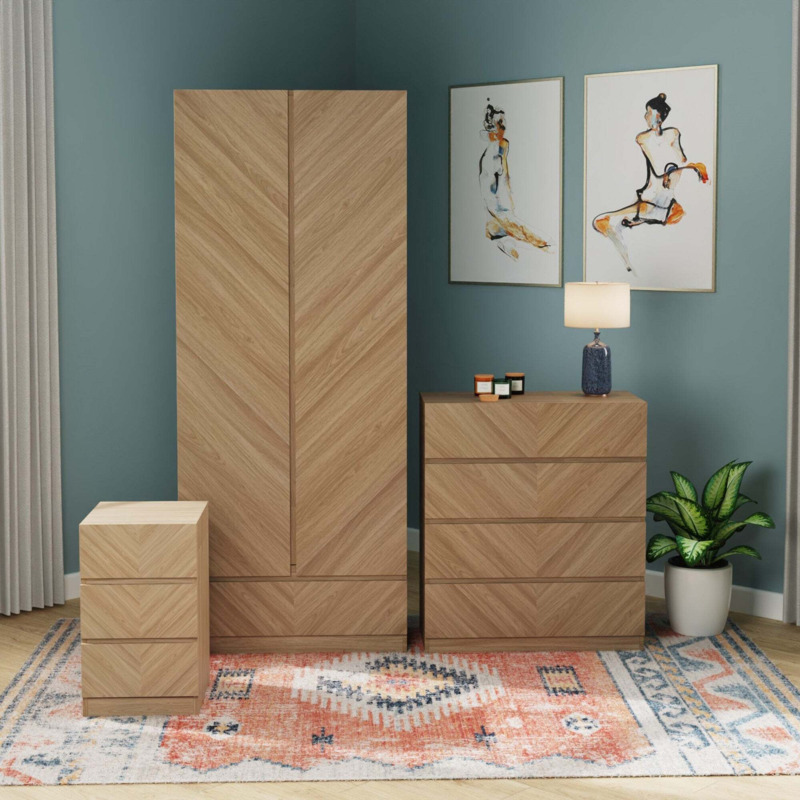 Taranto 3 Piece Bedroom Furniture Set Euro Oak by Dunelm