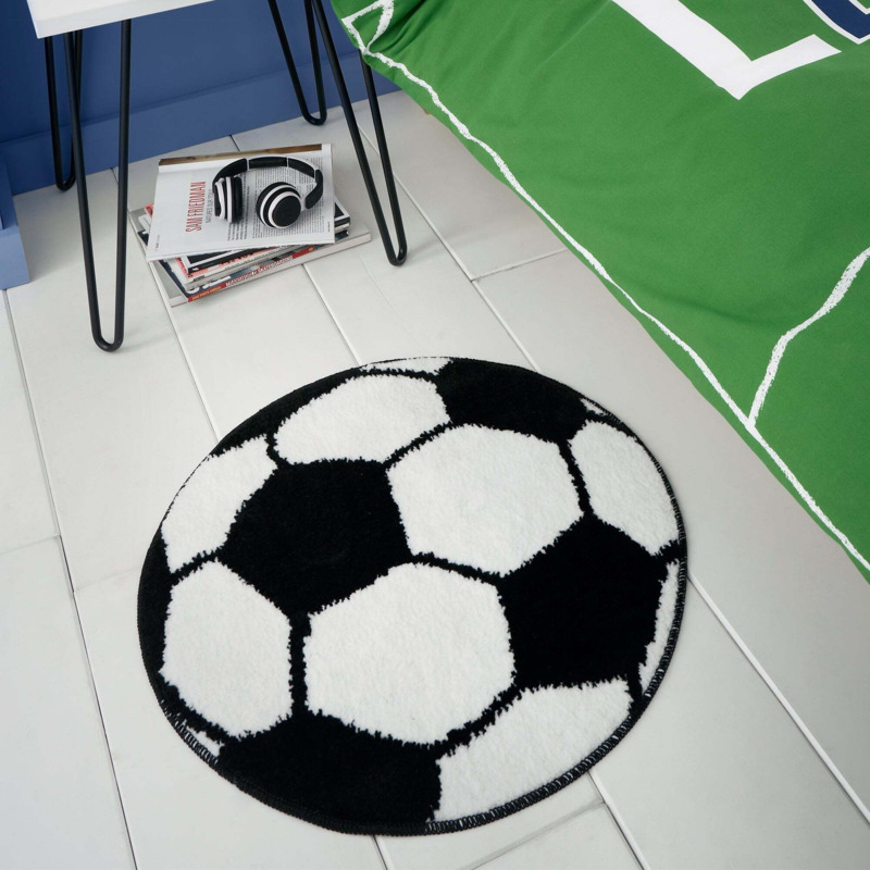 Catherine Lansfield It's a Goal Football Rug Black and white by Dunelm