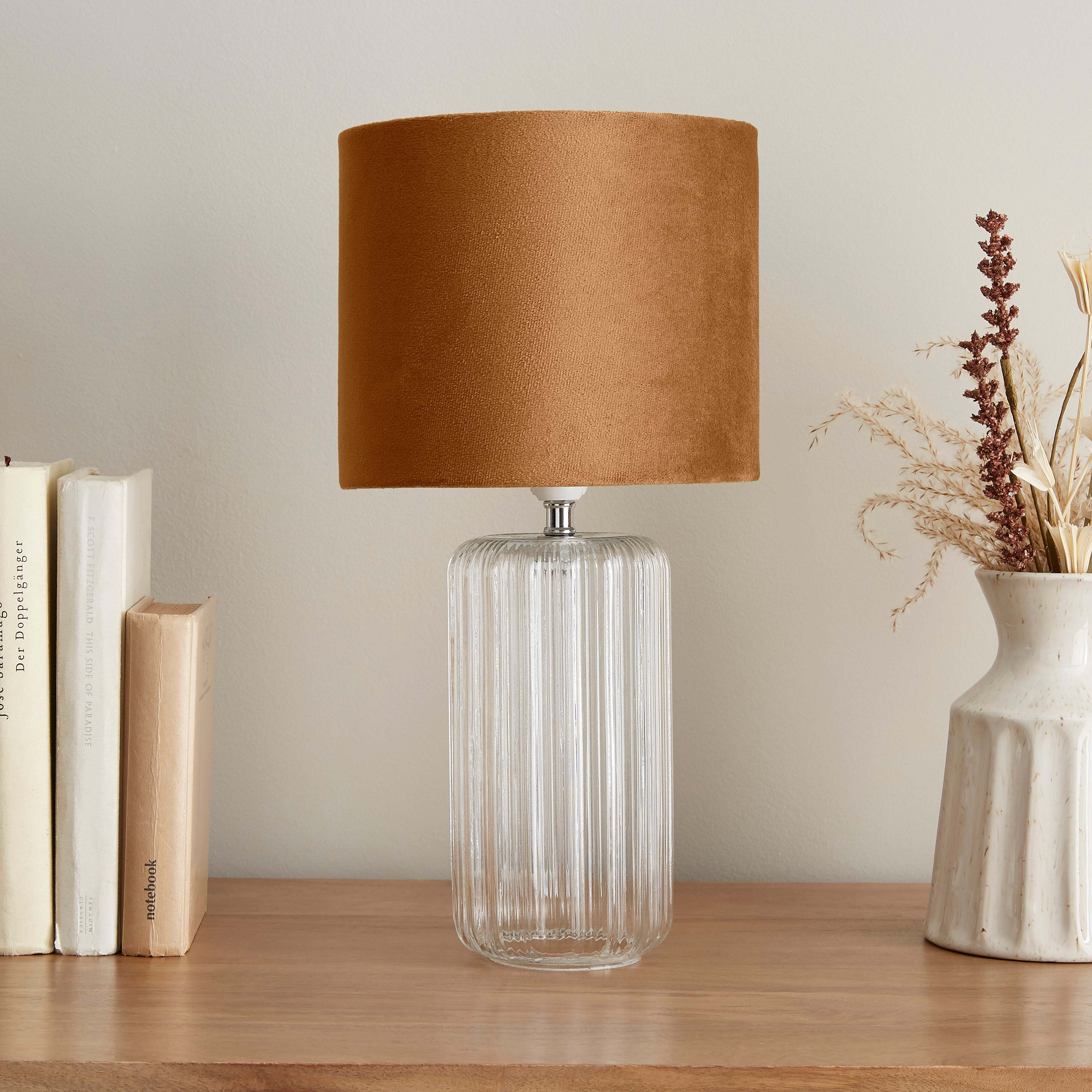 Christine Ribbed Glass Table Lamp Gold by Dunelm | uFurnish.com
