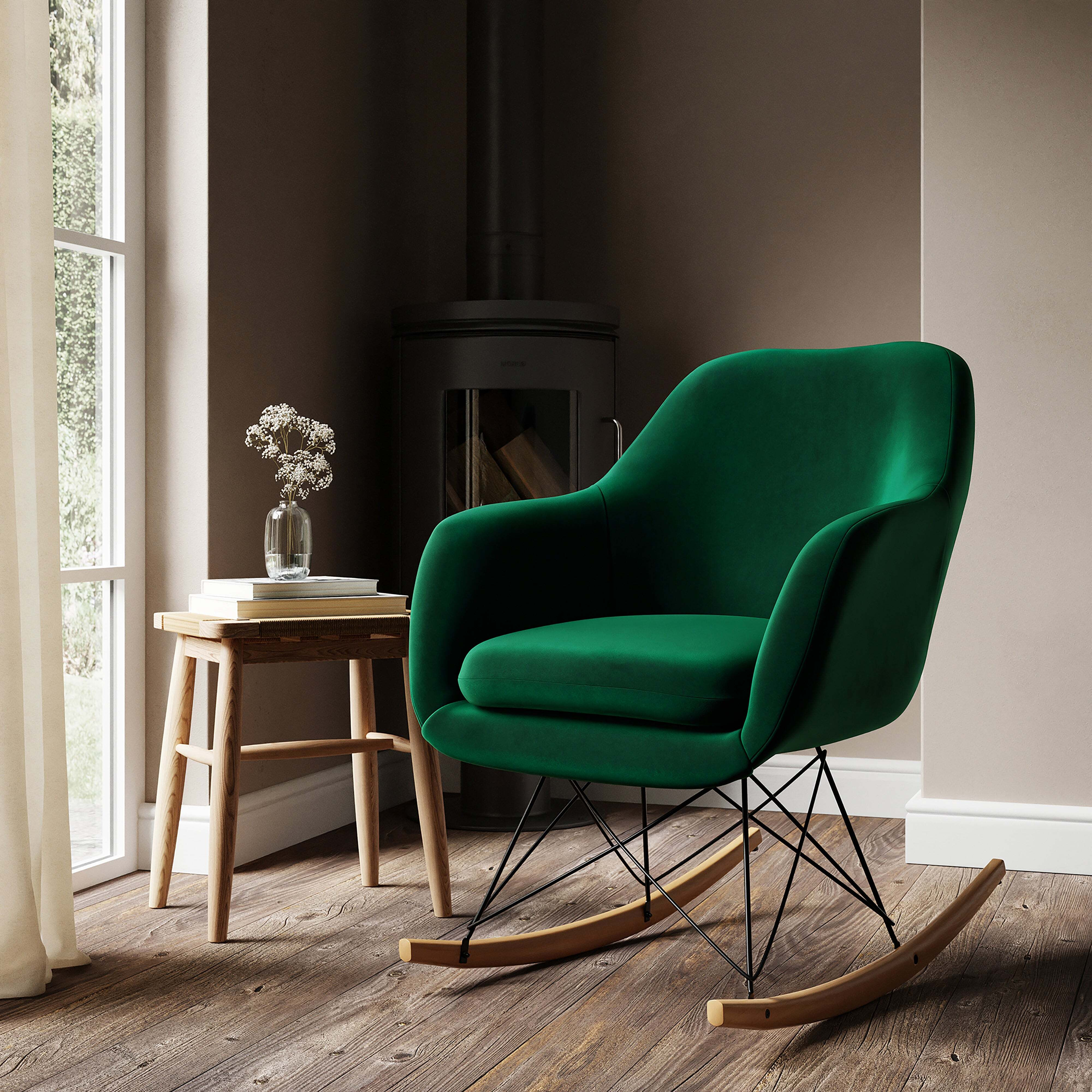 Iris Velvet Rocking Chair Velvet Bottle Green by Dunelm