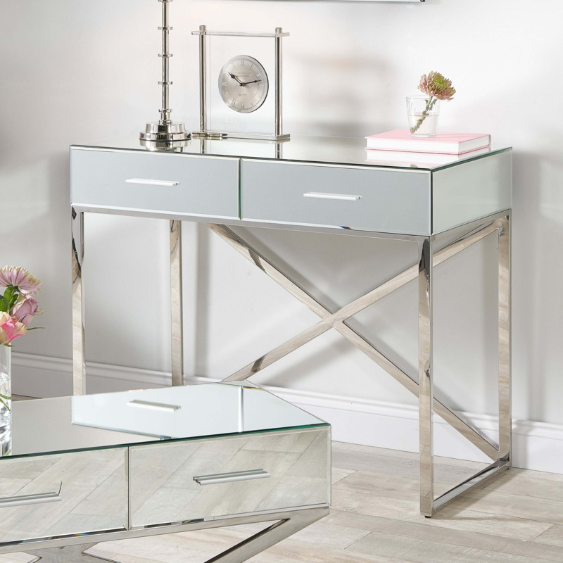 Pacific Rocco 2 Drawer Dressing Table, Mirrored Silver by Dunelm