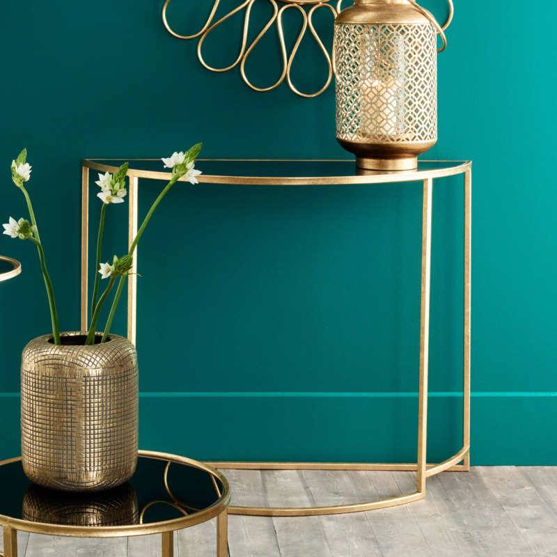 Pacific Veneziano Console Table, Iron & Glass Black/Gold by Dunelm