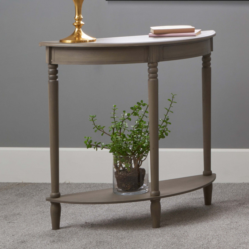 Pacific Ashwell Half Moon Console Table, Taupe Painted Pine Brown by