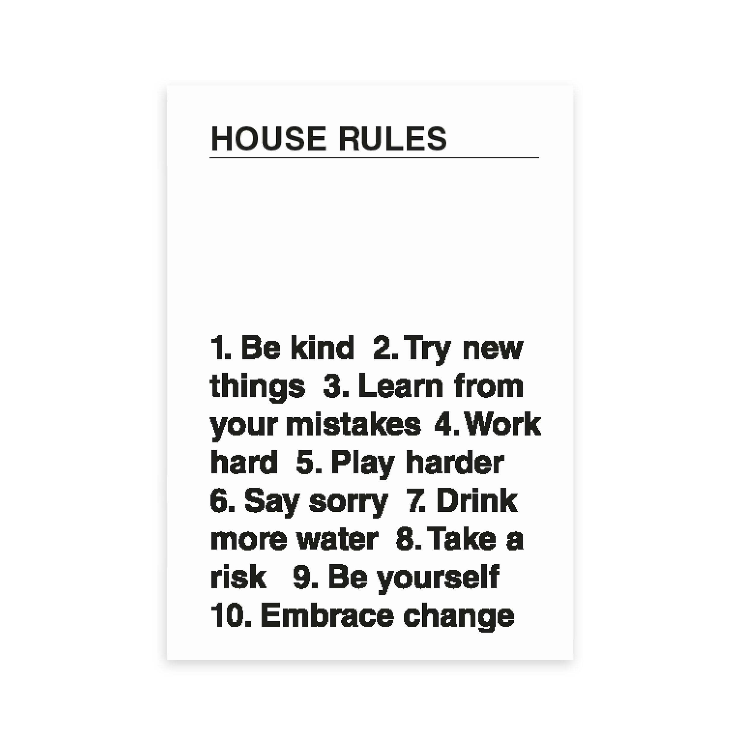 East End Prints House Rules Print Black and white by Dunelm