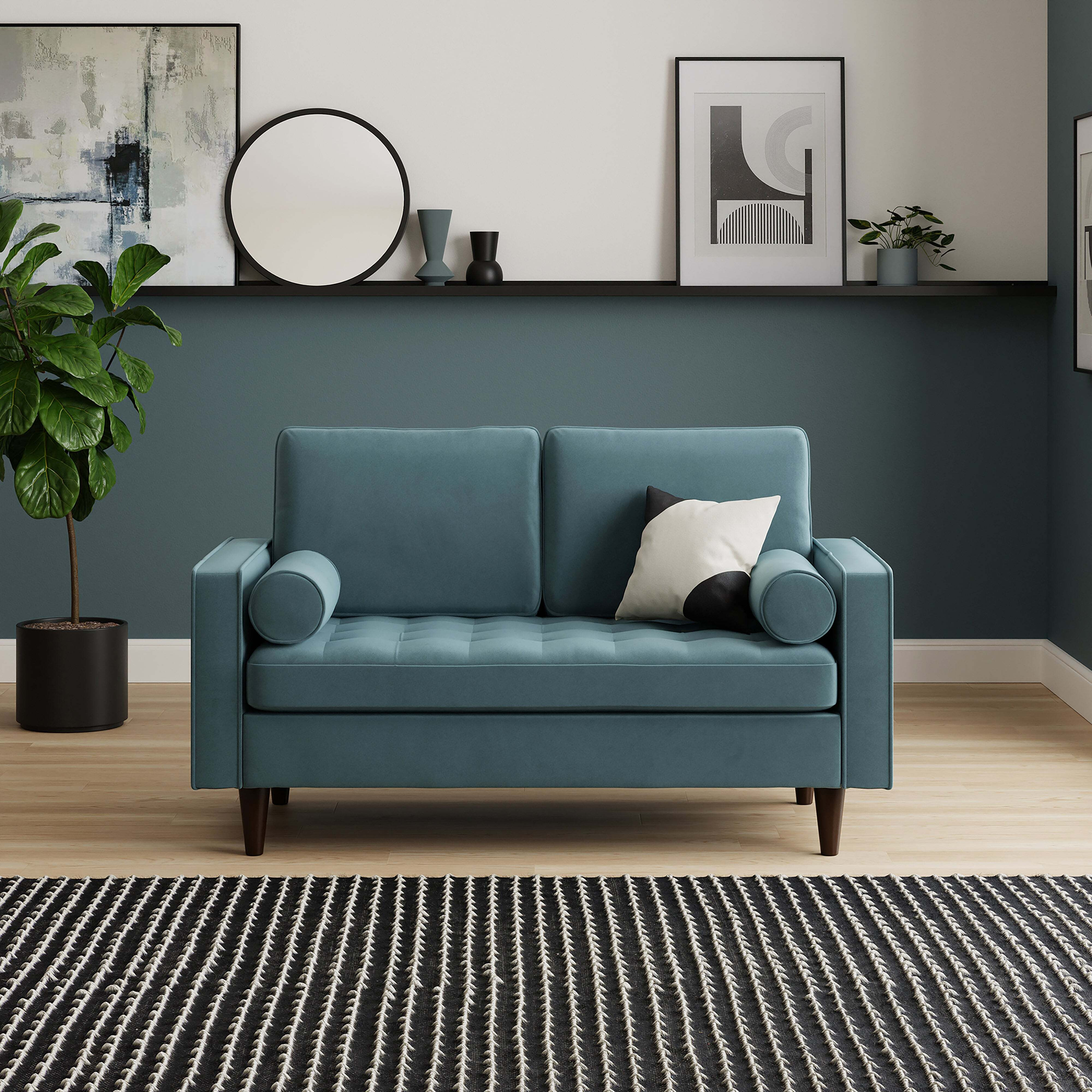 Alfie Velvet 2 Seater Sofa Velvet Pacific by Dunelm