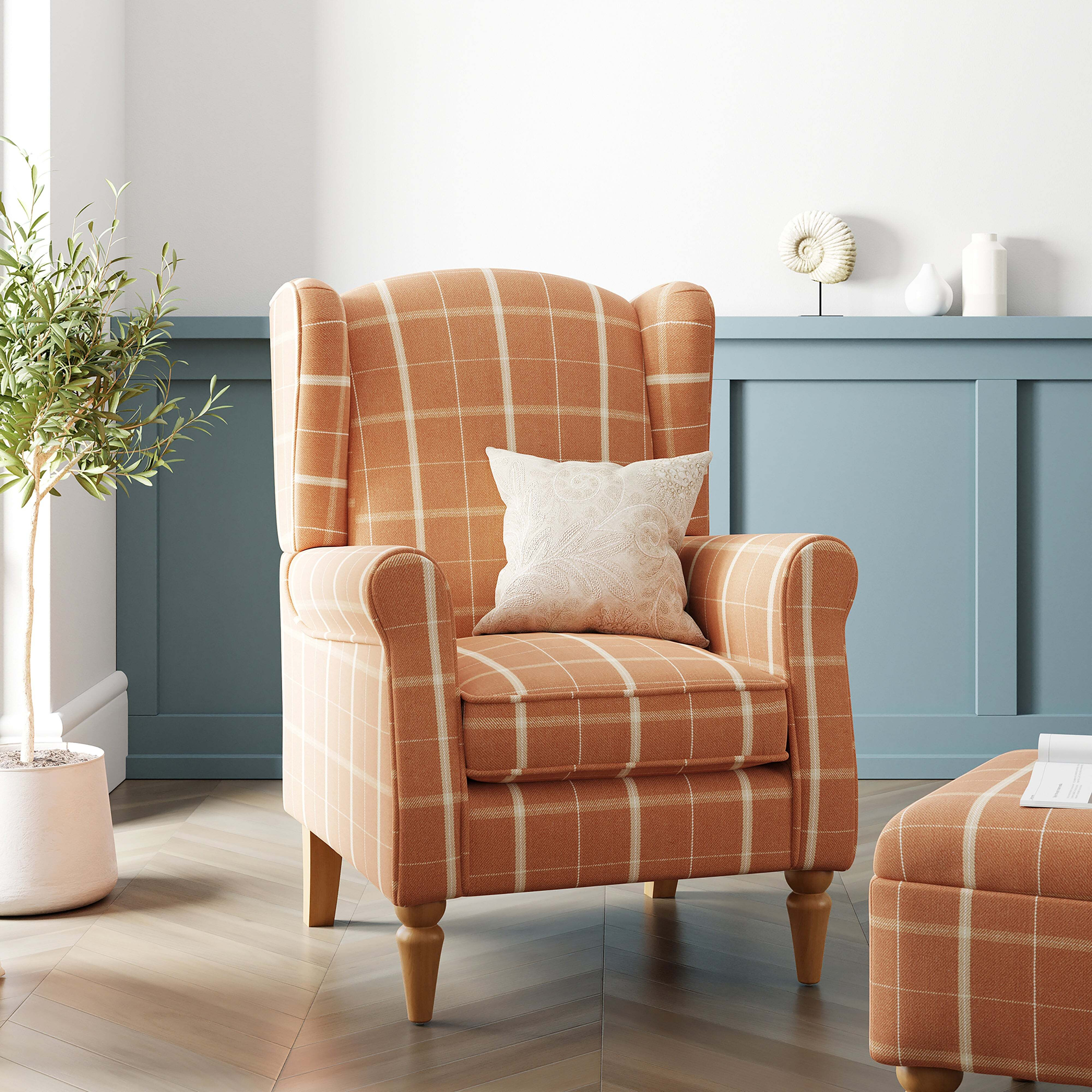 Oswald Check Armchair Terracotta Terracotta by Dunelm