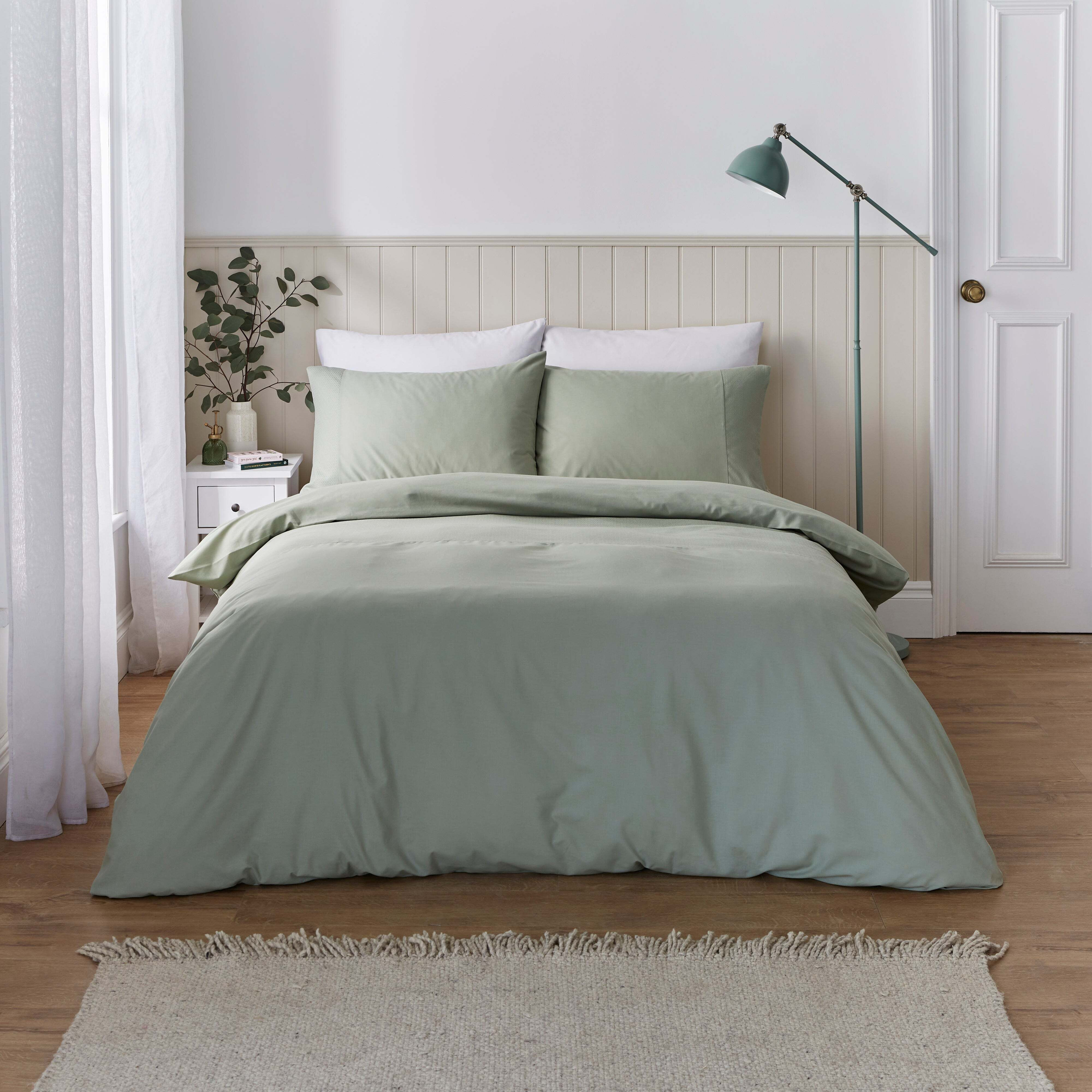 Tia Textured Weave Duvet Cover and Pillowcase Set Sage (Green) by