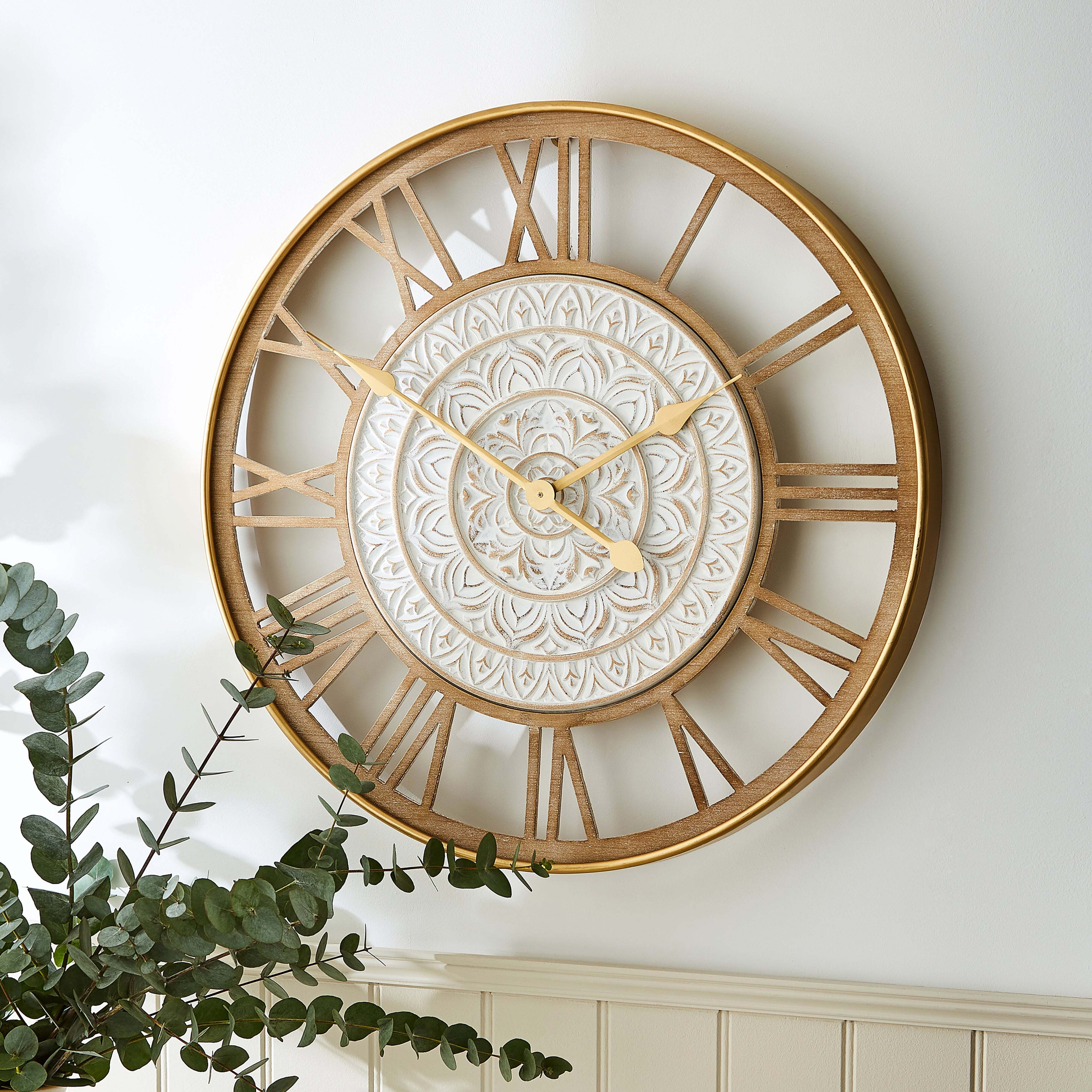 Decorative Skeleton Wall Clock 60cm Gold by Dunelm