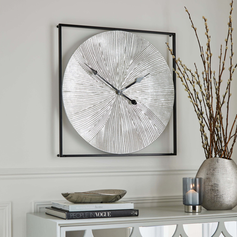 Luxe Ribbed Metal Wall Clock Silver by Dunelm