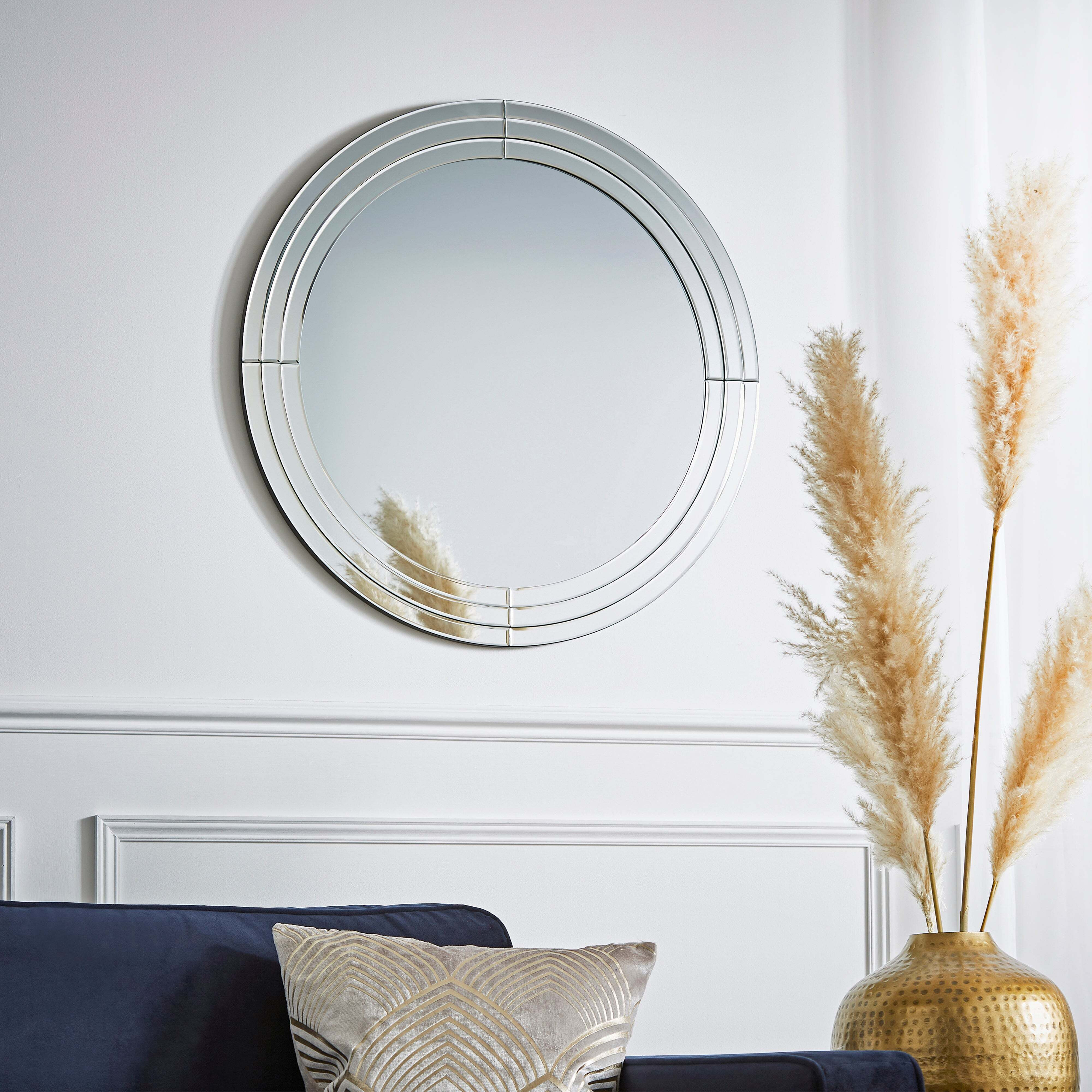 Triple Edge Round Mirror, 70cm Silver by Dunelm