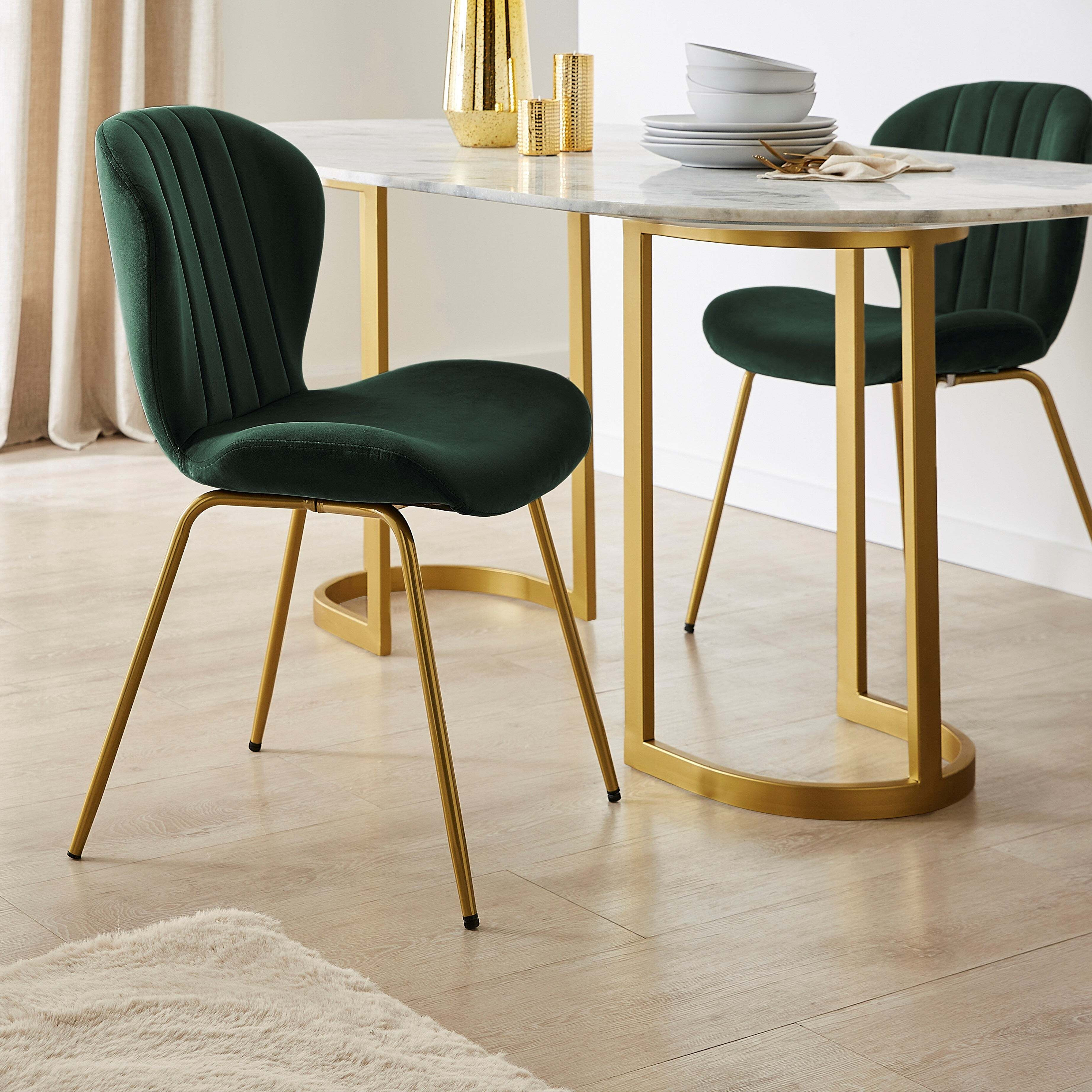 Lila Dining Chair, Velvet Velvet Bottle Green by Dunelm