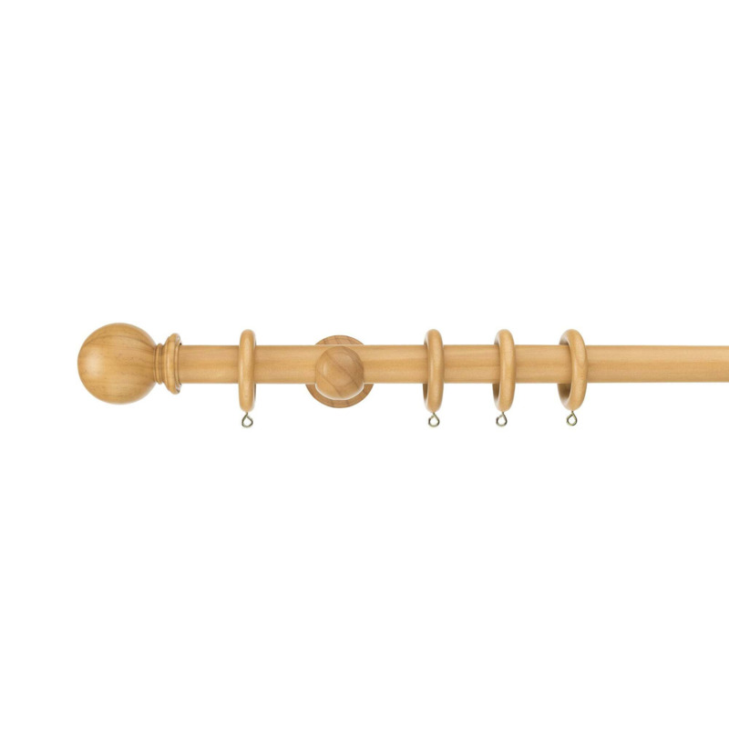 Sherwood Ball Finial Fixed Wooden Curtain Pole with Rings Sherwood Oak