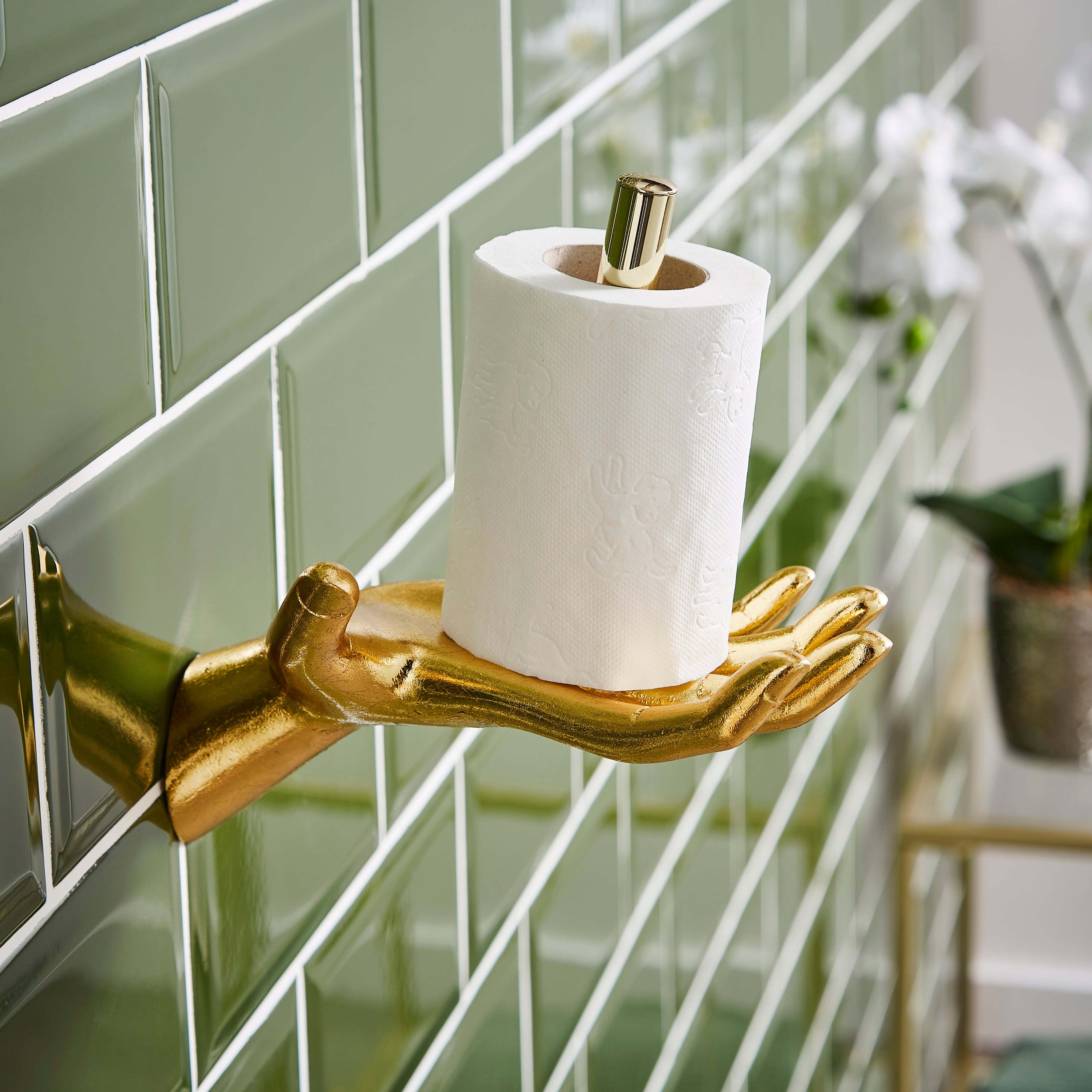 Brass Hand Wall Mounted Toilet Roll Holder Gold by Dunelm