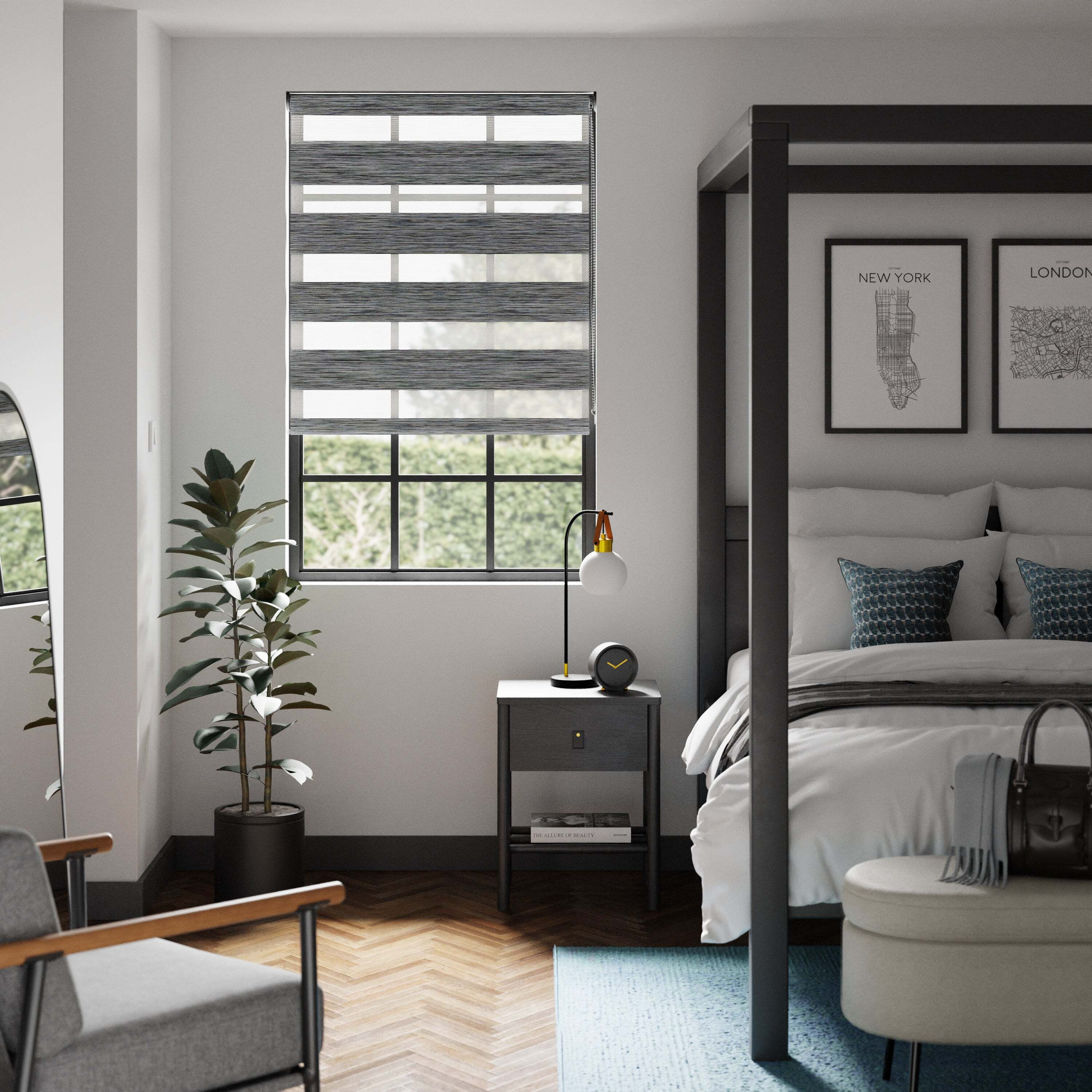 Stria Day and Night Premium Roller Blind Dark Grey by Dunelm