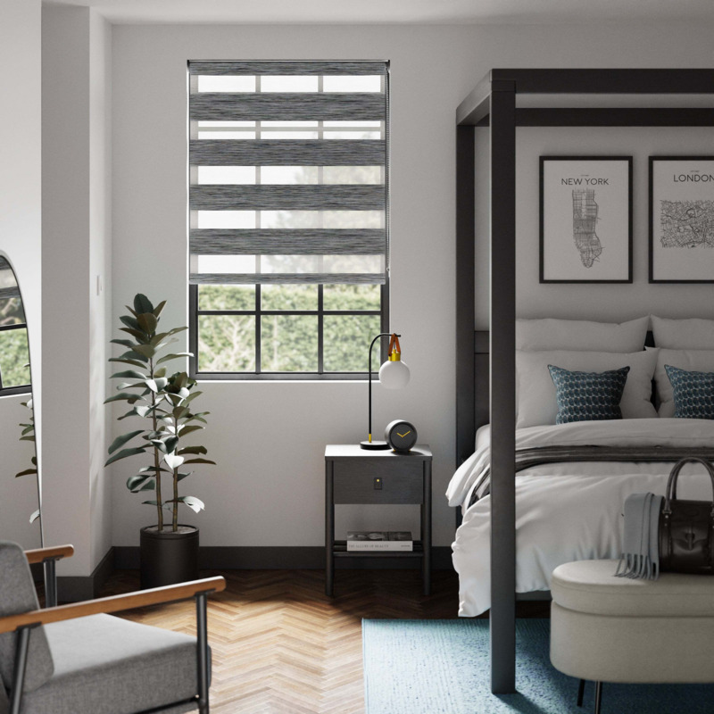 Stria Day and Night Premium Roller Blind Charcoal by Dunelm