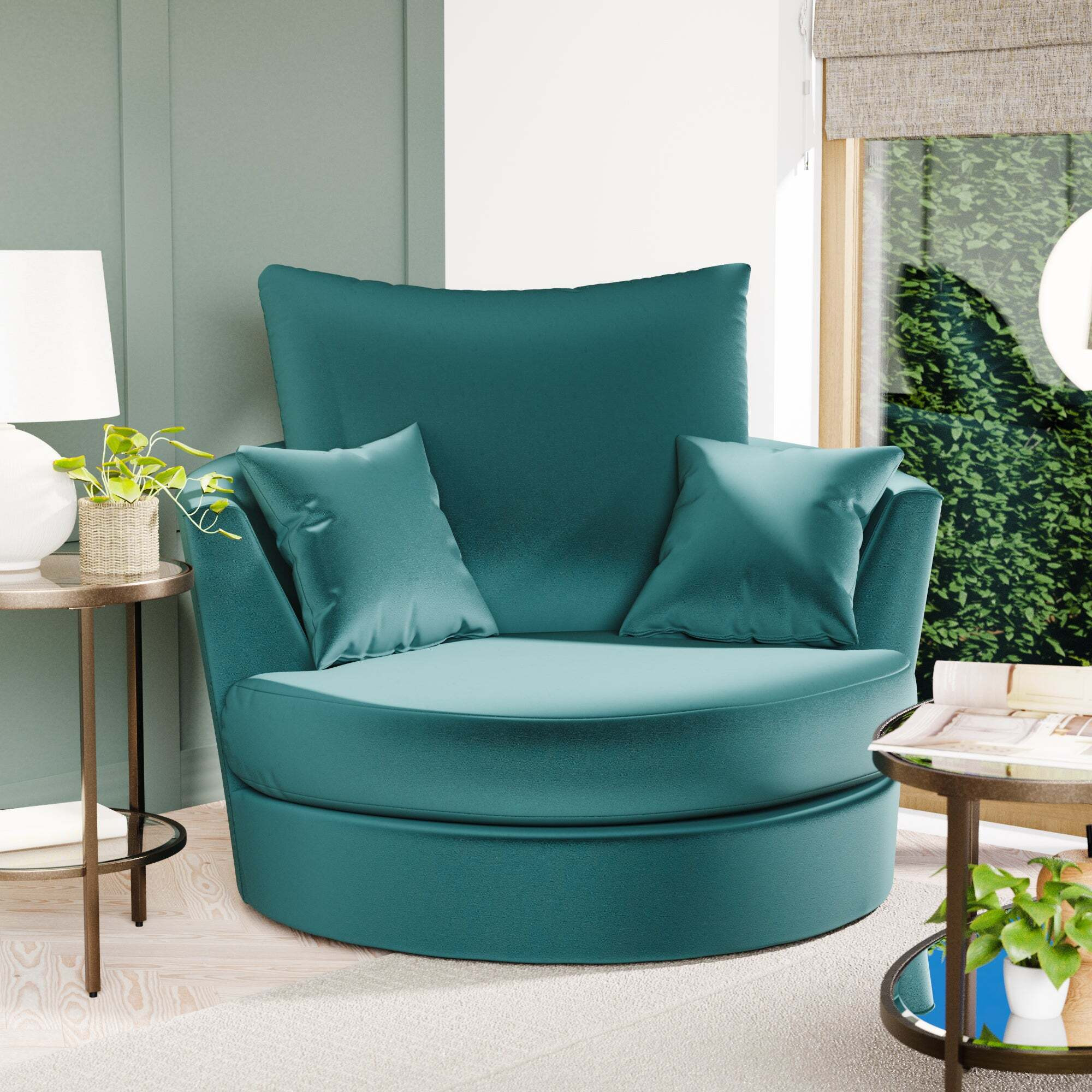 Blake Opulent Velvet Swivel Chair Green by Dunelm