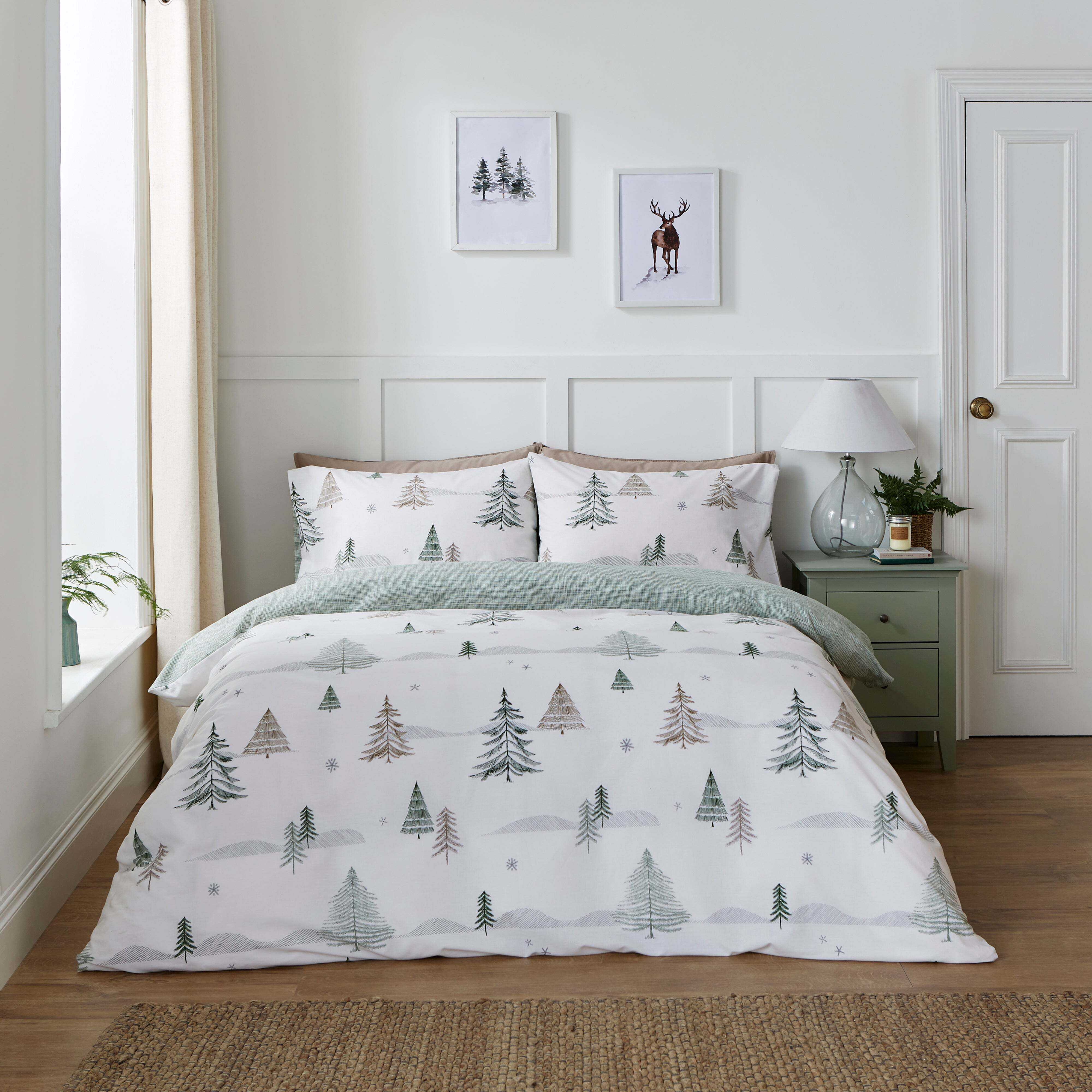 Cosy Pine Forest Sage Duvet Cover & Pillowcase Set Sage (Green) by