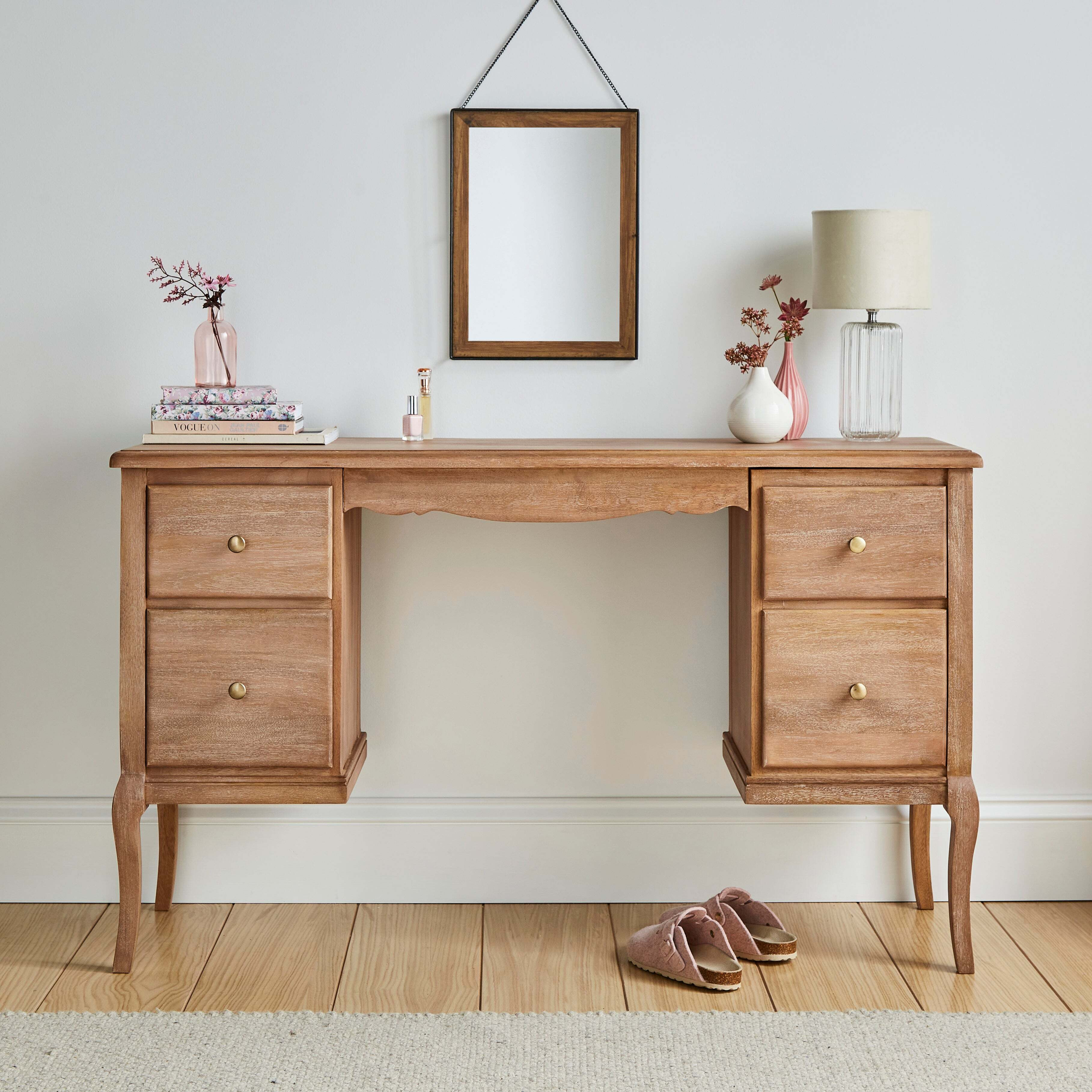 Giselle 4 Drawer Dressing Table, Mango Wood Natural by Dunelm