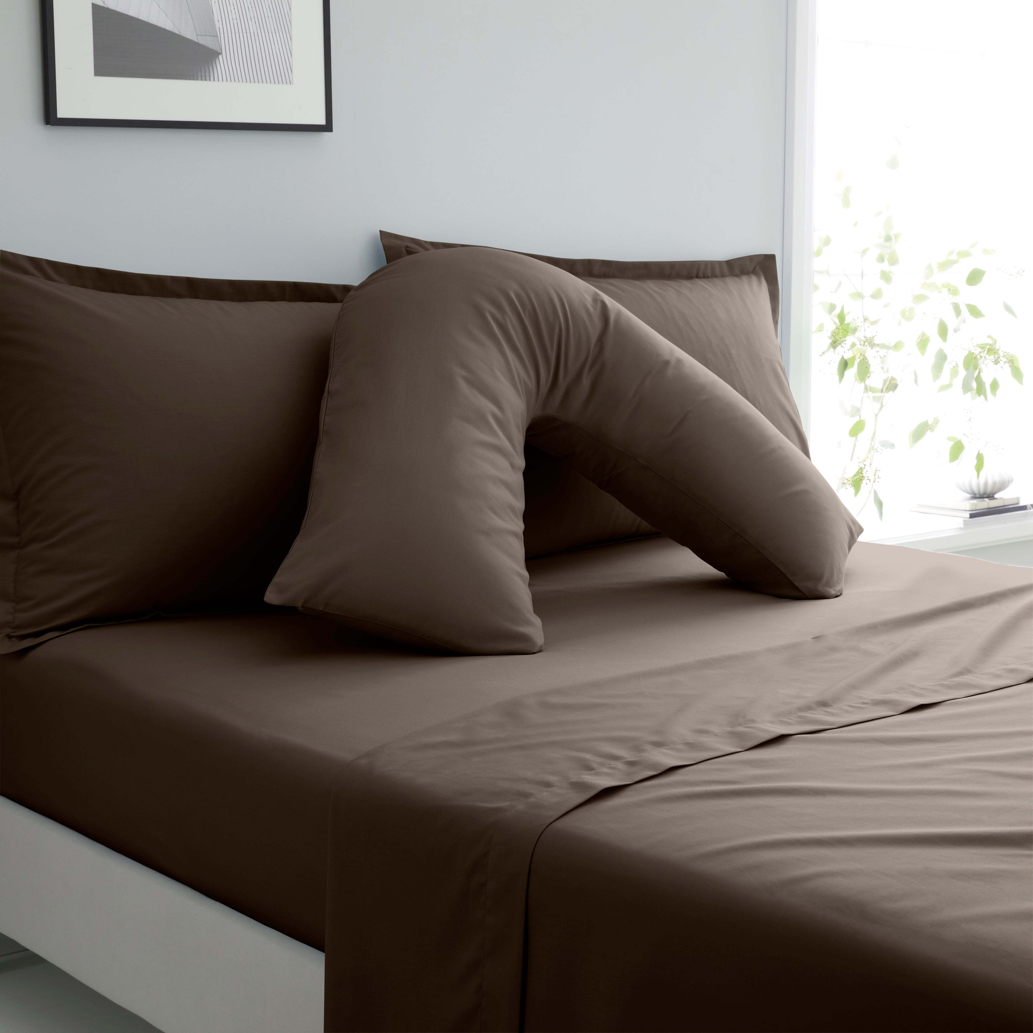 Pure Cotton VShaped Pillowcase Brown by Dunelm