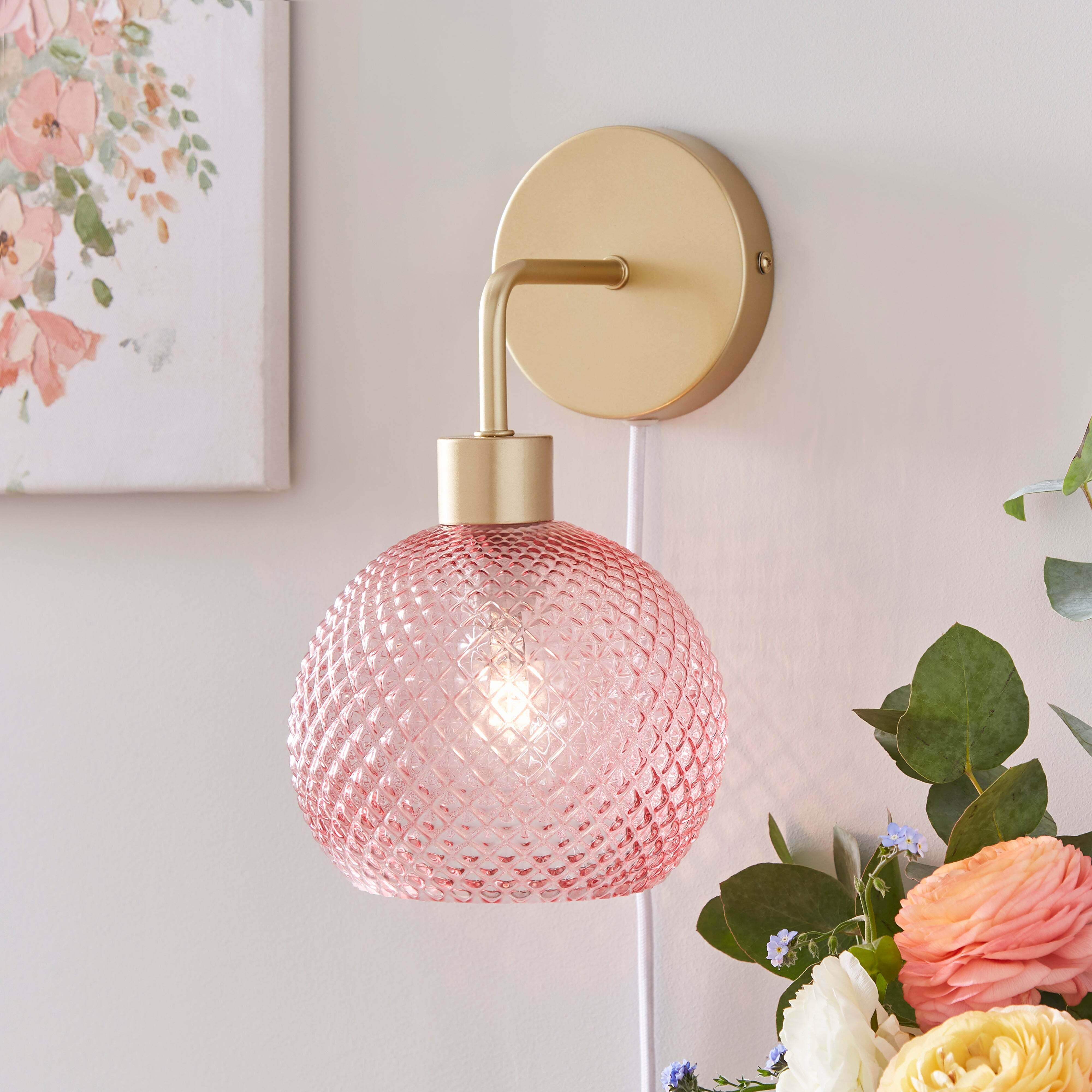 Elodie Plug In Wall Light Pink by Dunelm