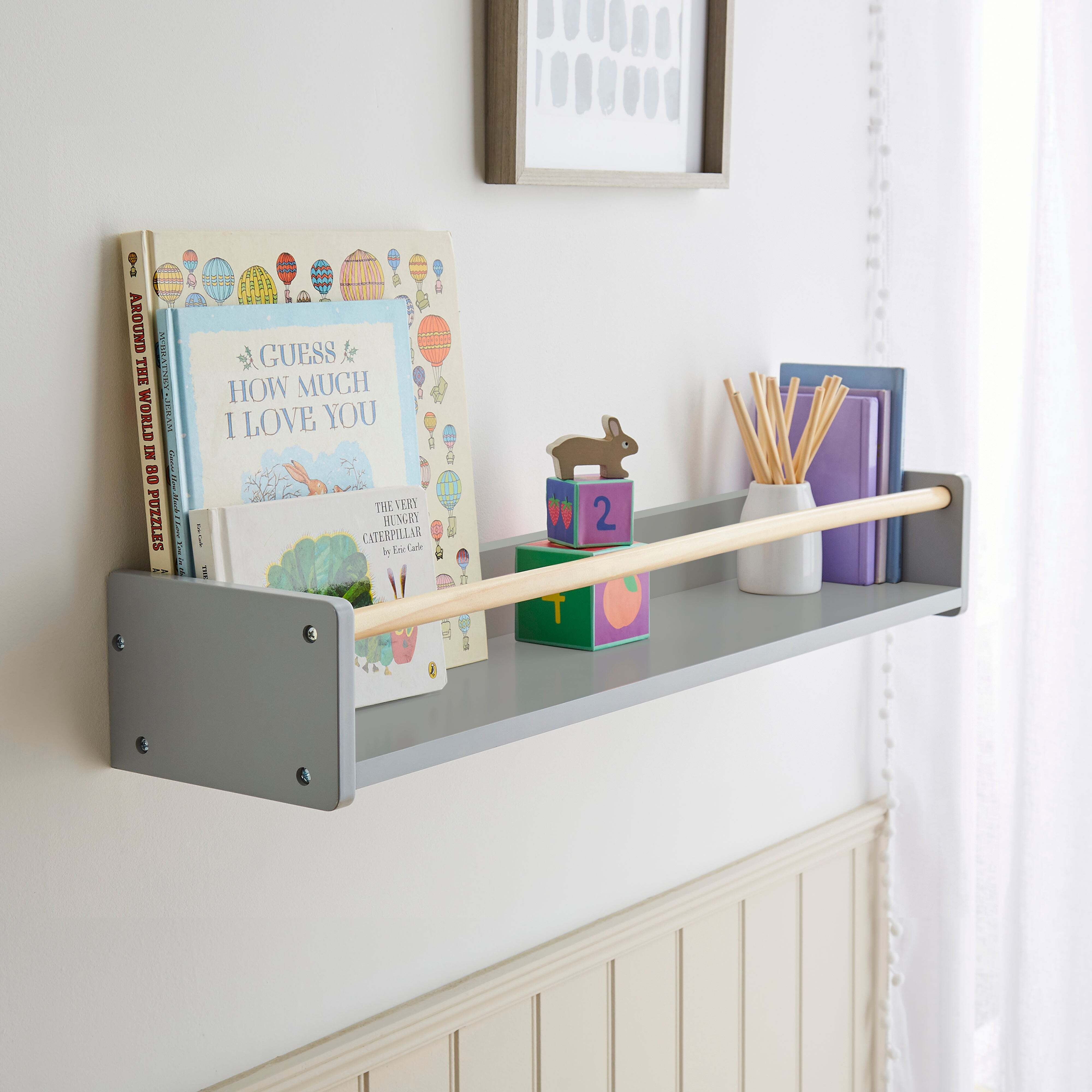 Kids Wall Bookshelf 80cm Silver by Dunelm