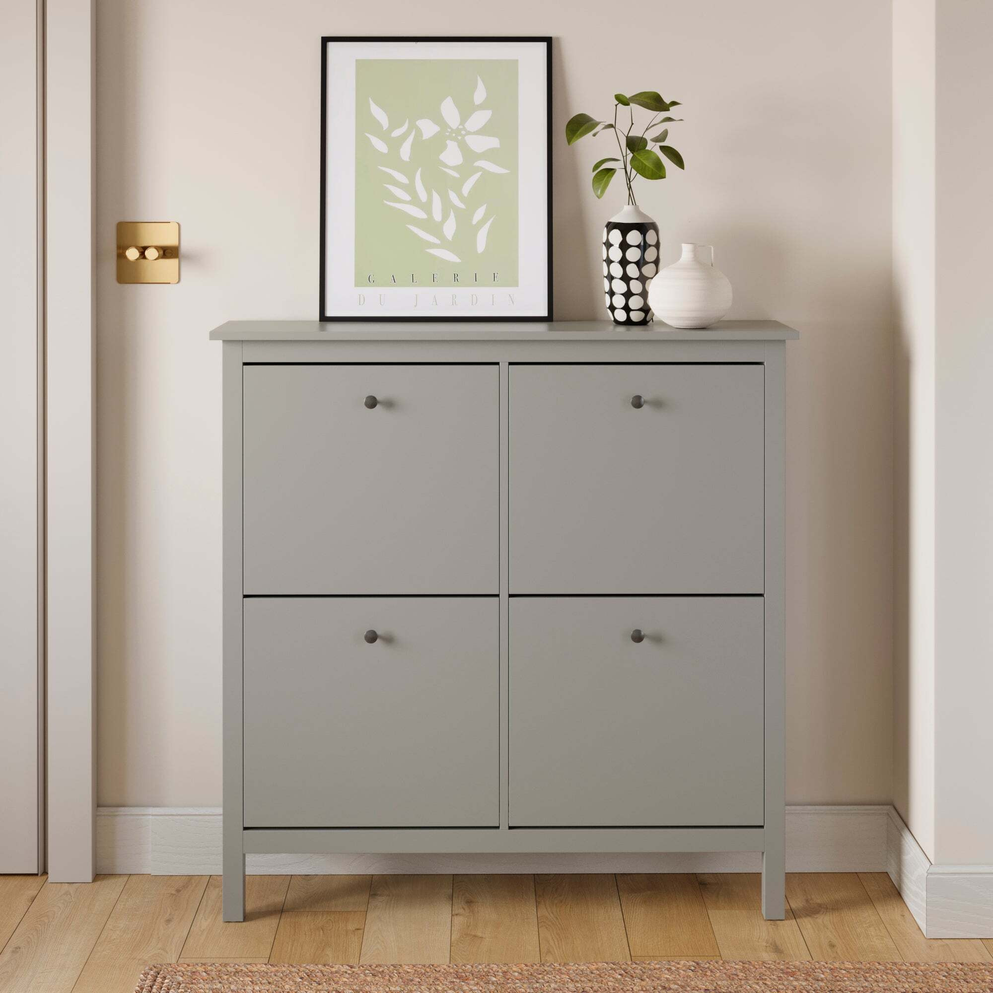 Lynton 4 Door Shoe Storage Cabinet Grey by Dunelm | ufurnish.com